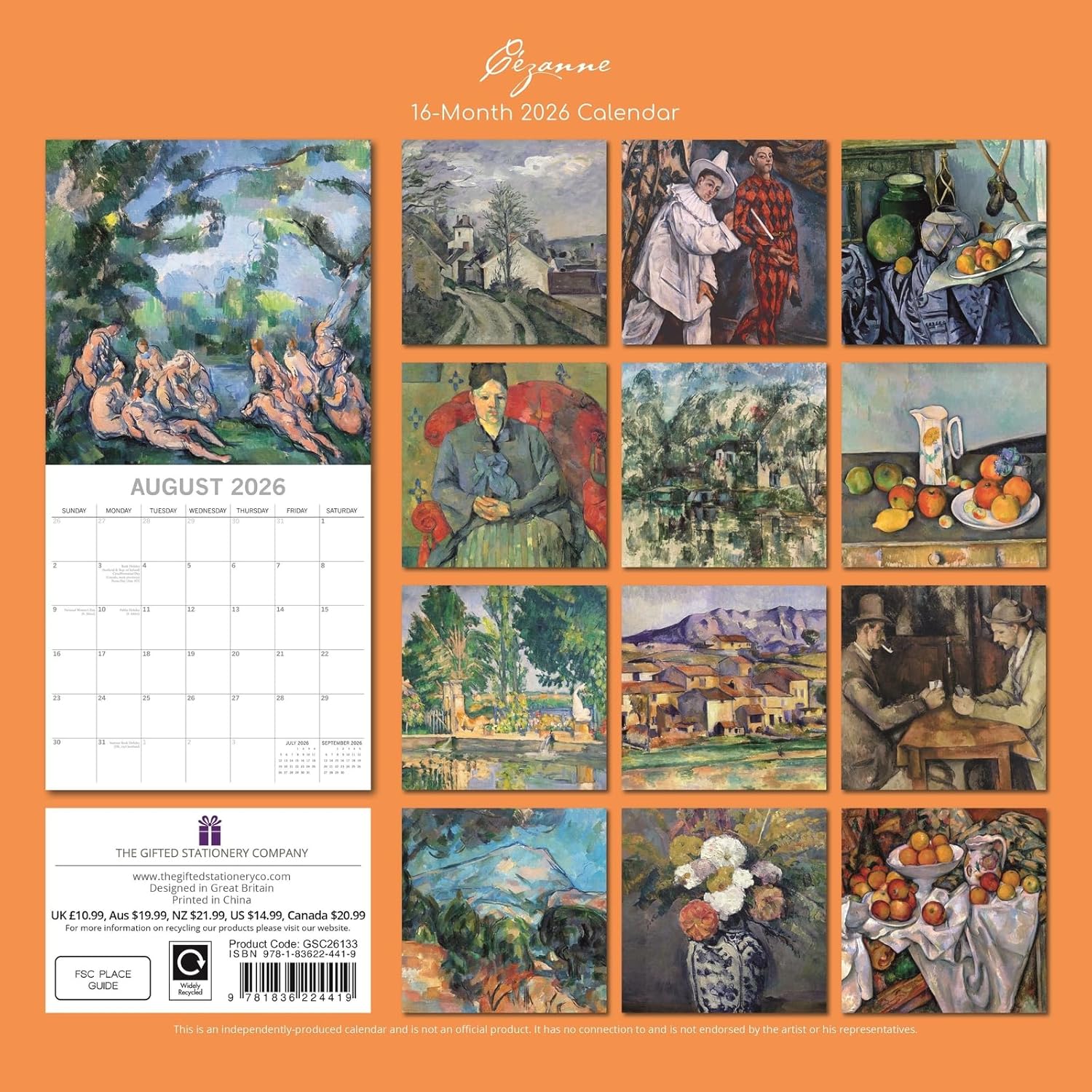The Gifted Stationery 2026 Square Wall Calendar, Cezanne, 16-Month Arts & Antiques Theme Hanging Calendar with 180 Reminder Stickers, Month Planner for Home, or Creative Spaces, 12x12 In - Image 4