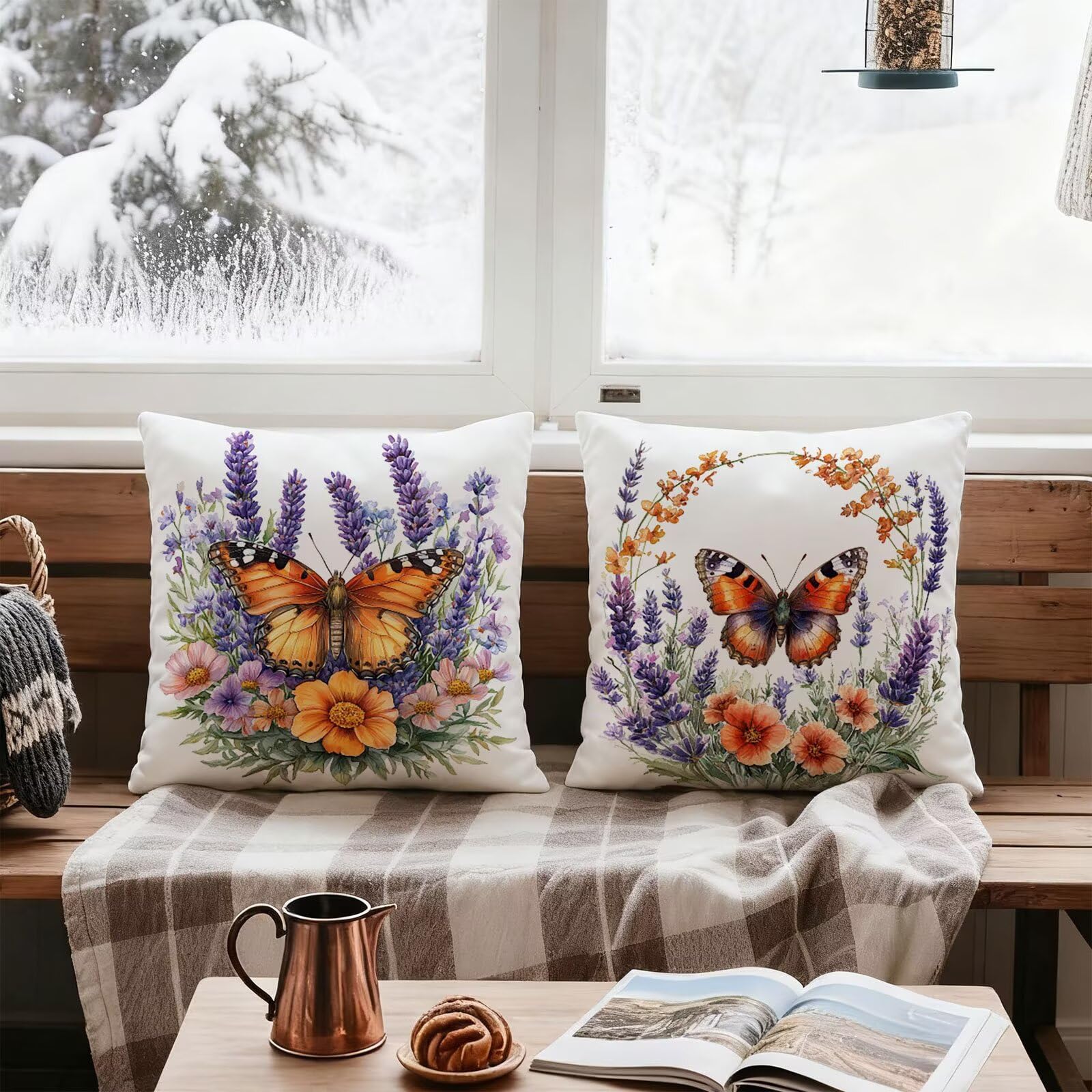 Pomarańczowy Poszewka na poduszkę 80 x 80 Motyl Poszewka na poduszkę 80 x 80 Poduszka Sofa Pościel Poszewki Kwadratowe Poszewki na poduszki Zestaw 4 Ochraniacze na szyję i szyję, do ogrodu Sypialnia E