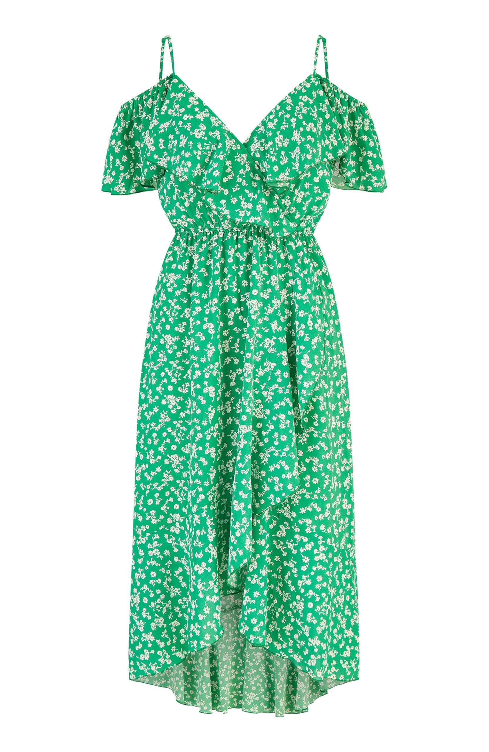 Yumi Green Ditsy Print Bardot Midi Dress Women's Size 10