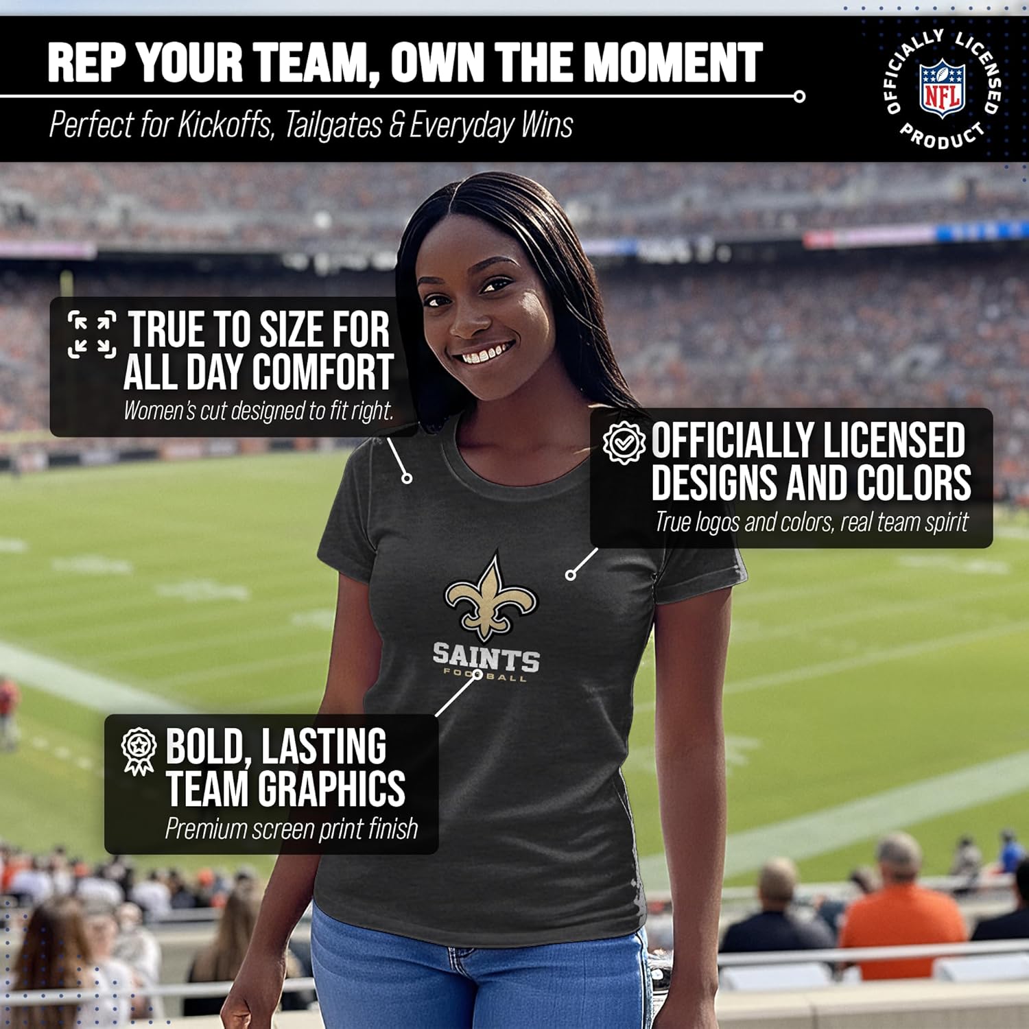 Team Fan Apparel Women's NFL Ultimate Fan Logo Short Sleeve T-Shirt - 100% Cotton - Officially Licensed - Tagless Tee (New Orleans Saints - Black, X-Large) - Image 5