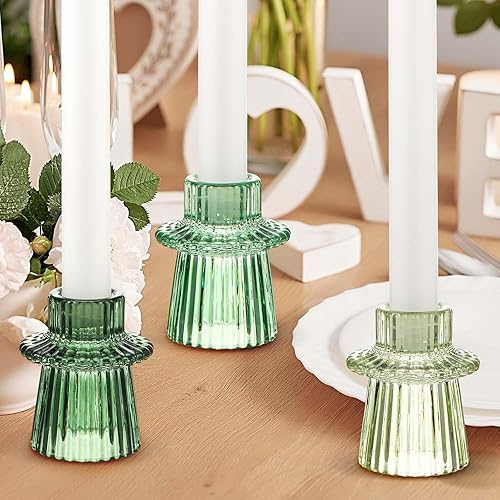 Miniatura 6 de 3 portavelas verde degradado, portavelas cónico de cristal, portavelas decorativos acanalados, candelabros para centros de mesa, decoraciones de