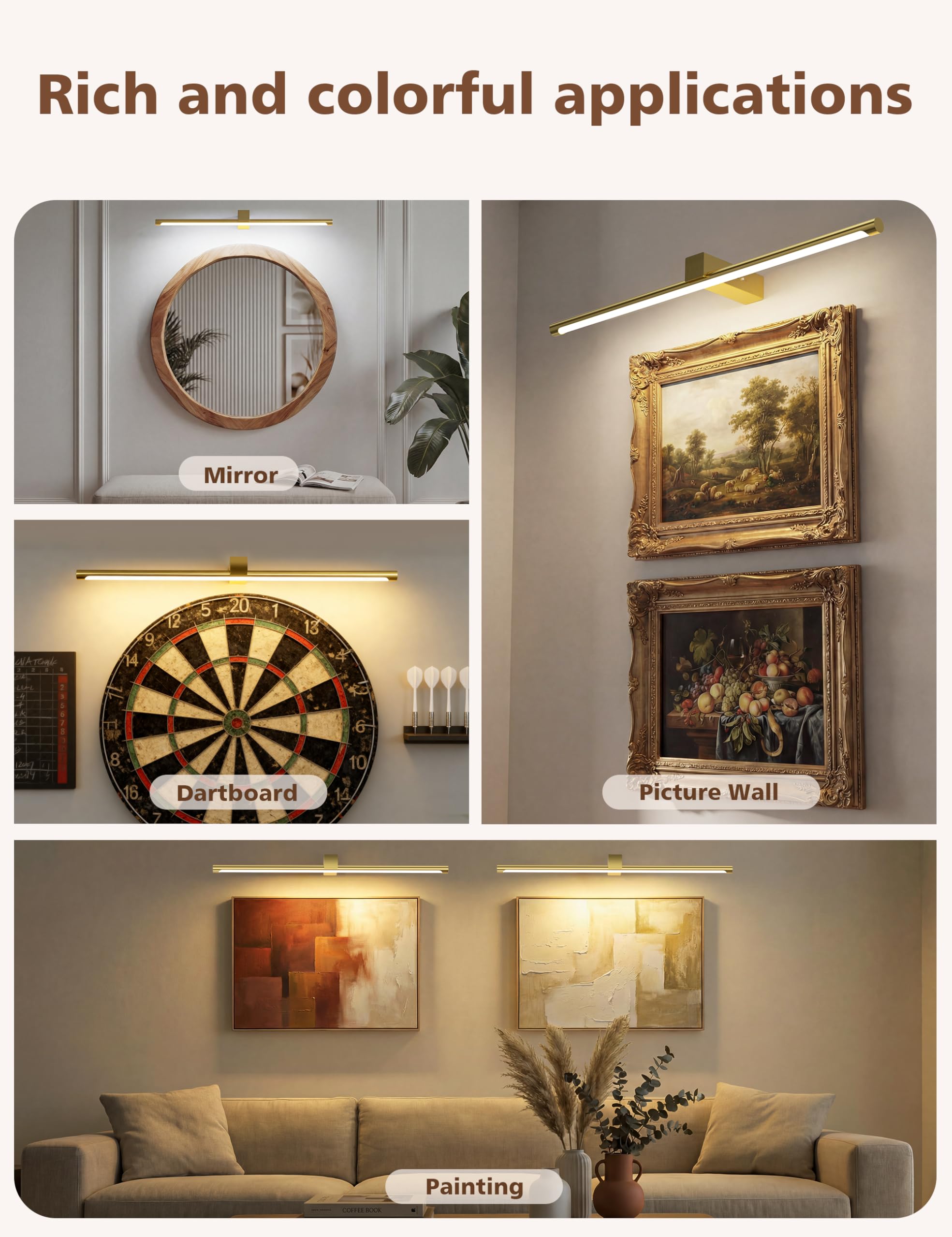 VOLISUN Luci per foto da parete, 5000 mAh, ricaricabili, funzionamento a batteria, 3 temperature di colore e dimmerabile continuamente, luce artistica da 220 lm per dipinti, gallerie, ritratti