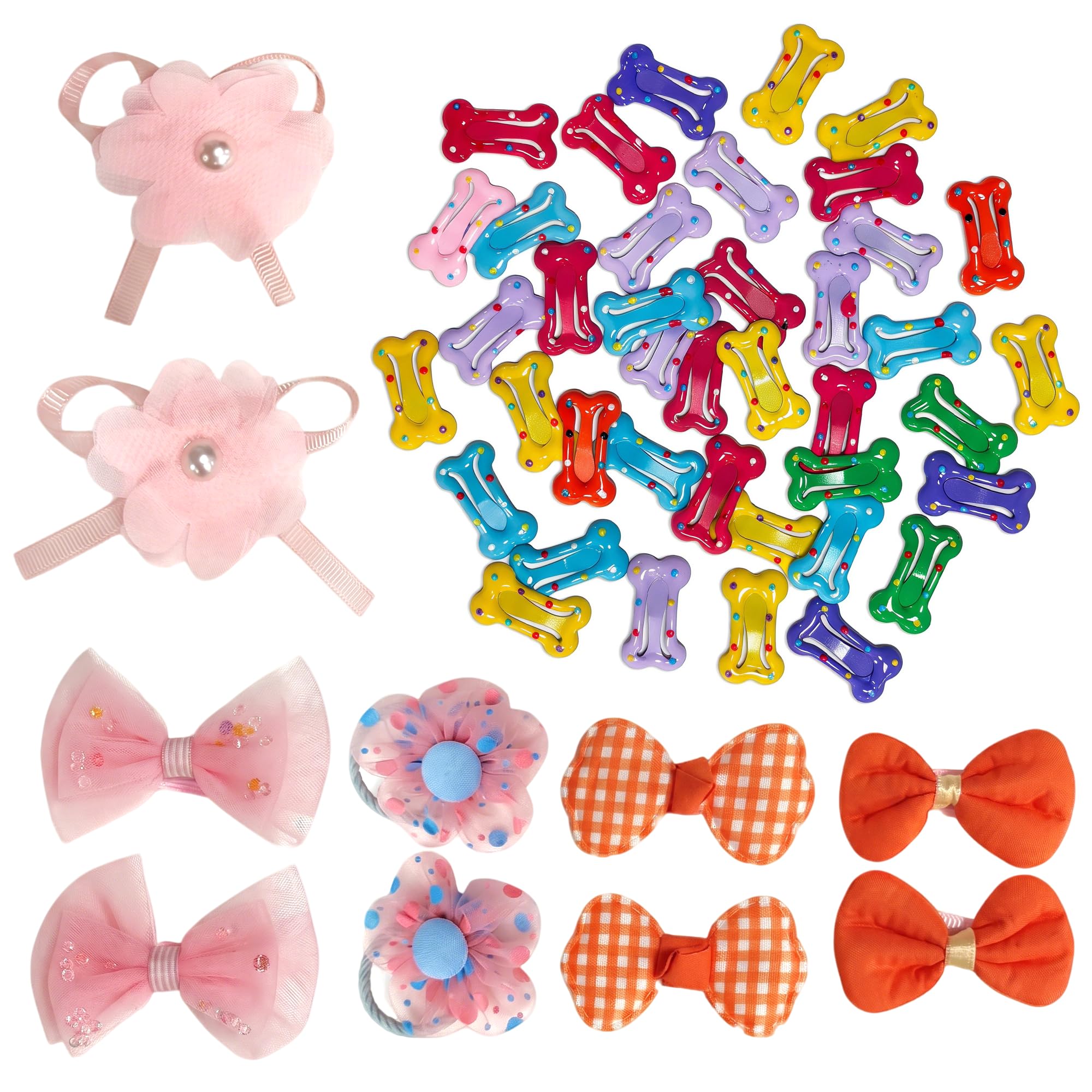 KORVANEL 50 Pcs Dog Hair Clips with Puppy Hair Bands and Bows