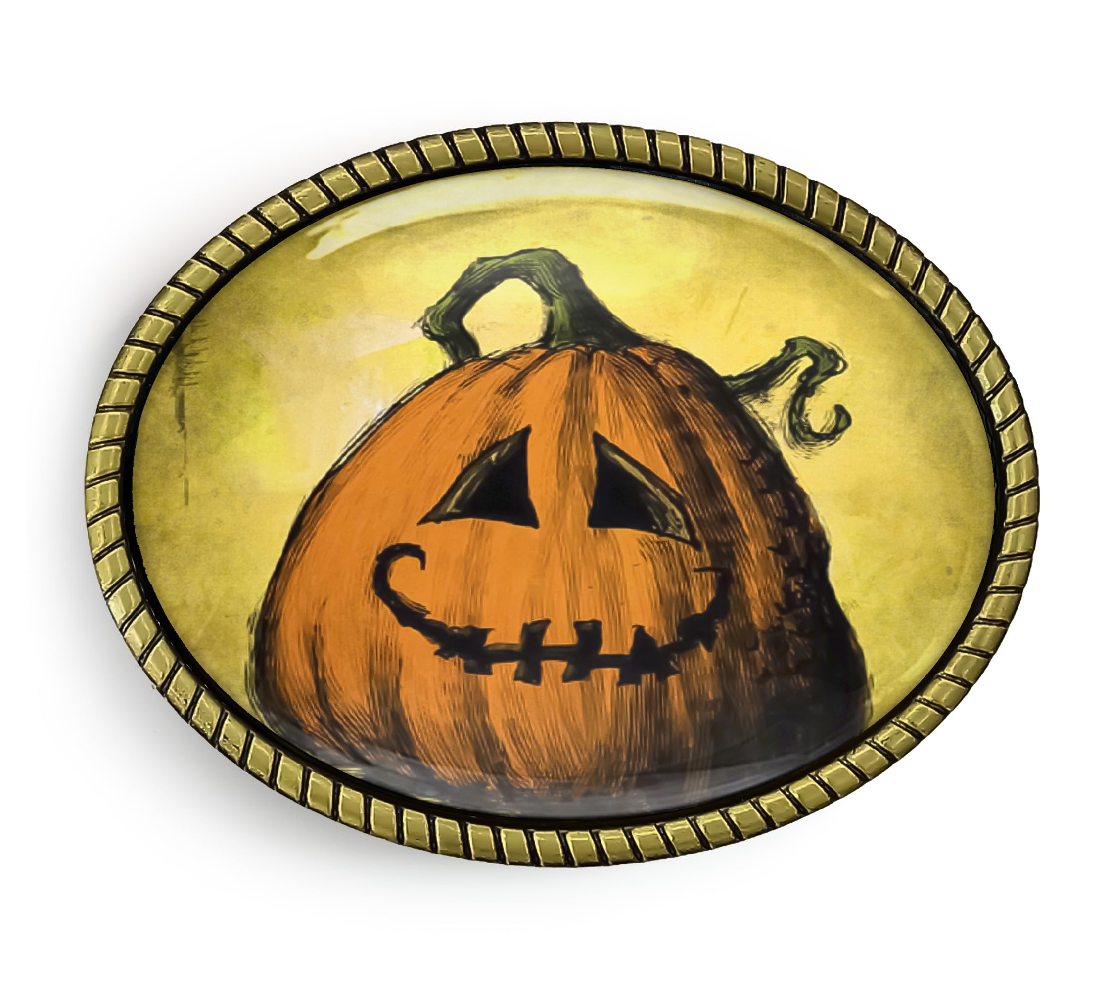 Jack O Lantern Belt Buckle - Halloween Pumpkin Antique Gold Belt Buckle