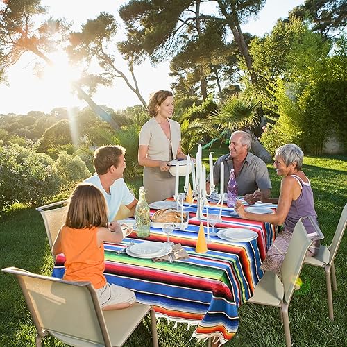 Miniatura 3 de Fowecelt Mantel de serape mexicano de 59 x 84 pulgadas para decoración de fiesta de boda mexicana, mesa de comedor al aire libre, mantel cuadrado