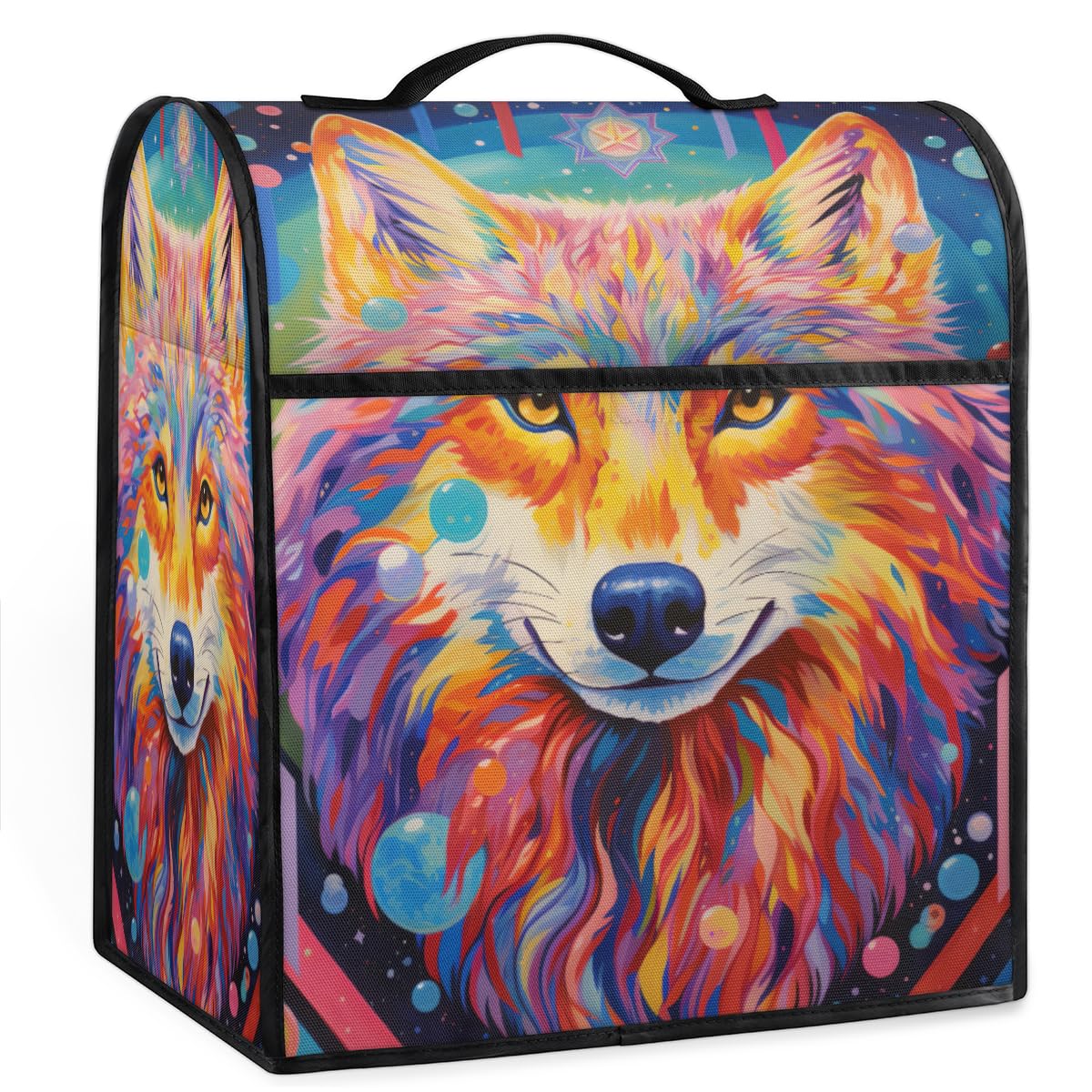 Coffee Maker Cover Cute Colorful Wolf Kitchen Appliance Covers Small Appliance Covers Blender Cover Juicer Cover Dust Covers for Kitchen Appliances with Top Handle and Pockets,Washable,B449