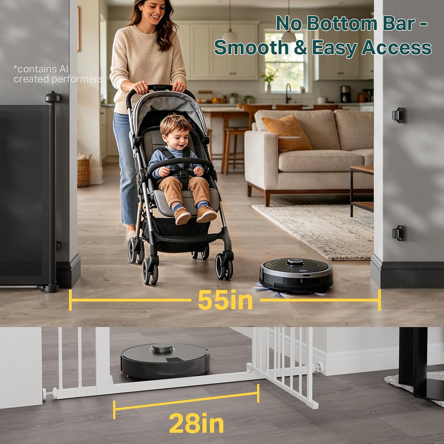 Cumbor 37-55 Retractable Baby Gates for Stairs & Doorways, Hardware Mounted Mesh Dog & Pet Gate, Easy Walk Through, One-Hand Operation, Anti-Crawl Adjustable Safety Gate for Dog, Indoor Outdoor Black