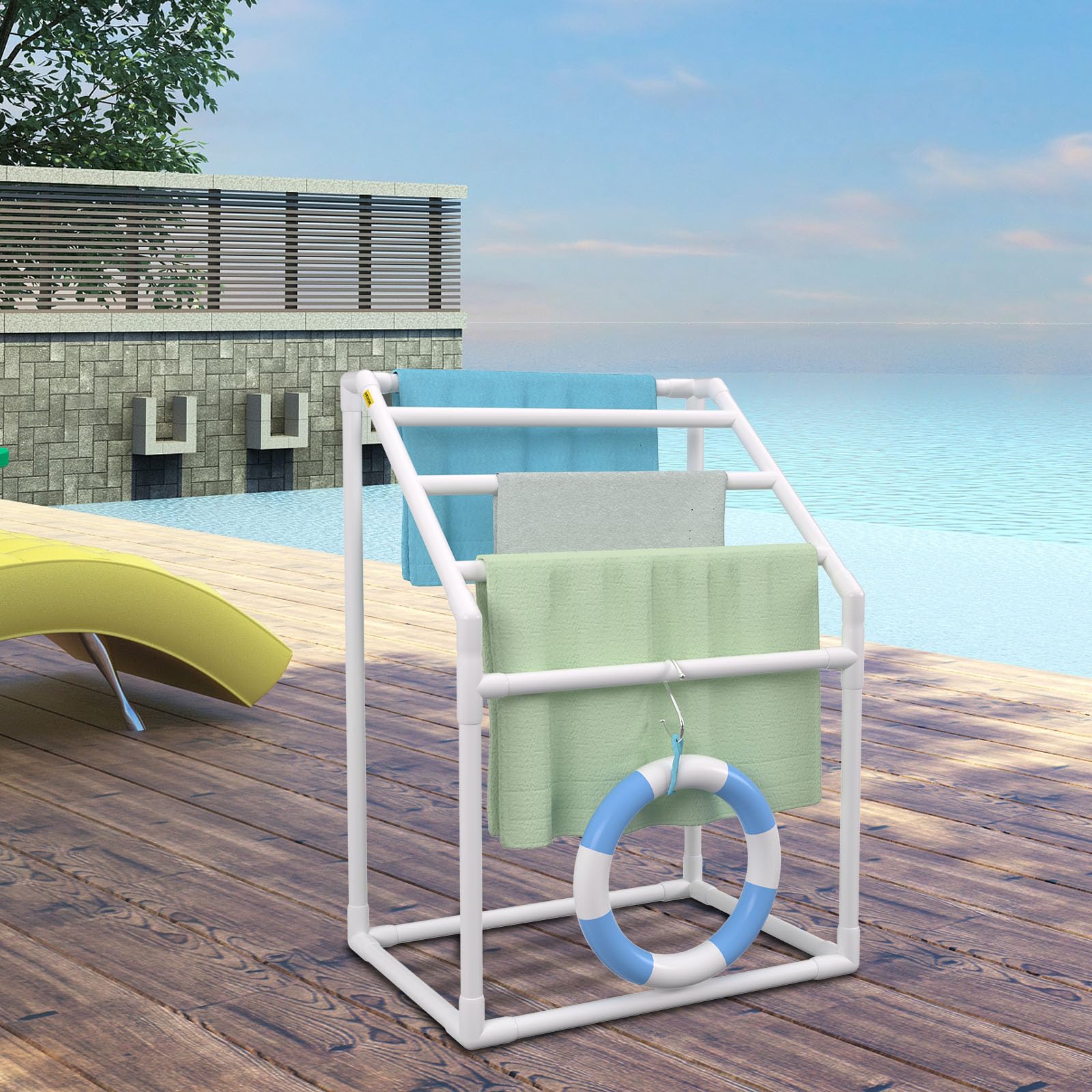 VEVOR Porte-Serviettes sur Pied à 5 Barres Range-Serviettes de Bains Support pour Serviettes en PVC Charge 25 kg Facile à Assembler Organisateur pour Piscine Salle de Bain Spa Extérieur Intérieur