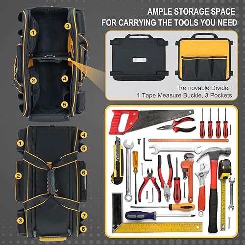 Miniatura 4 de MELOTOUGH Bolsa de herramientas con ruedas, organizador de bolsa de herramientas de gran capacidad con mango telescópico oculto para electricista,