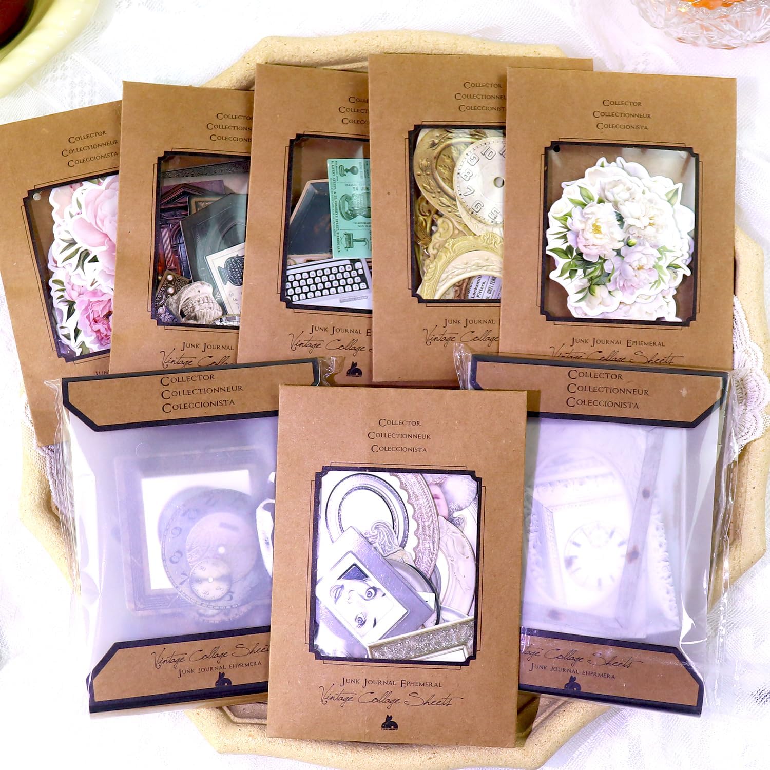 CATaireen Vintage Junk Journal Items Kit Pre Cut Paper Cards Cutout Cardstock Art Aesthetic Decor Hollow Out Craft Elements Small Embellishments Supplies for Adults Scrapbook Pack (All Collection)