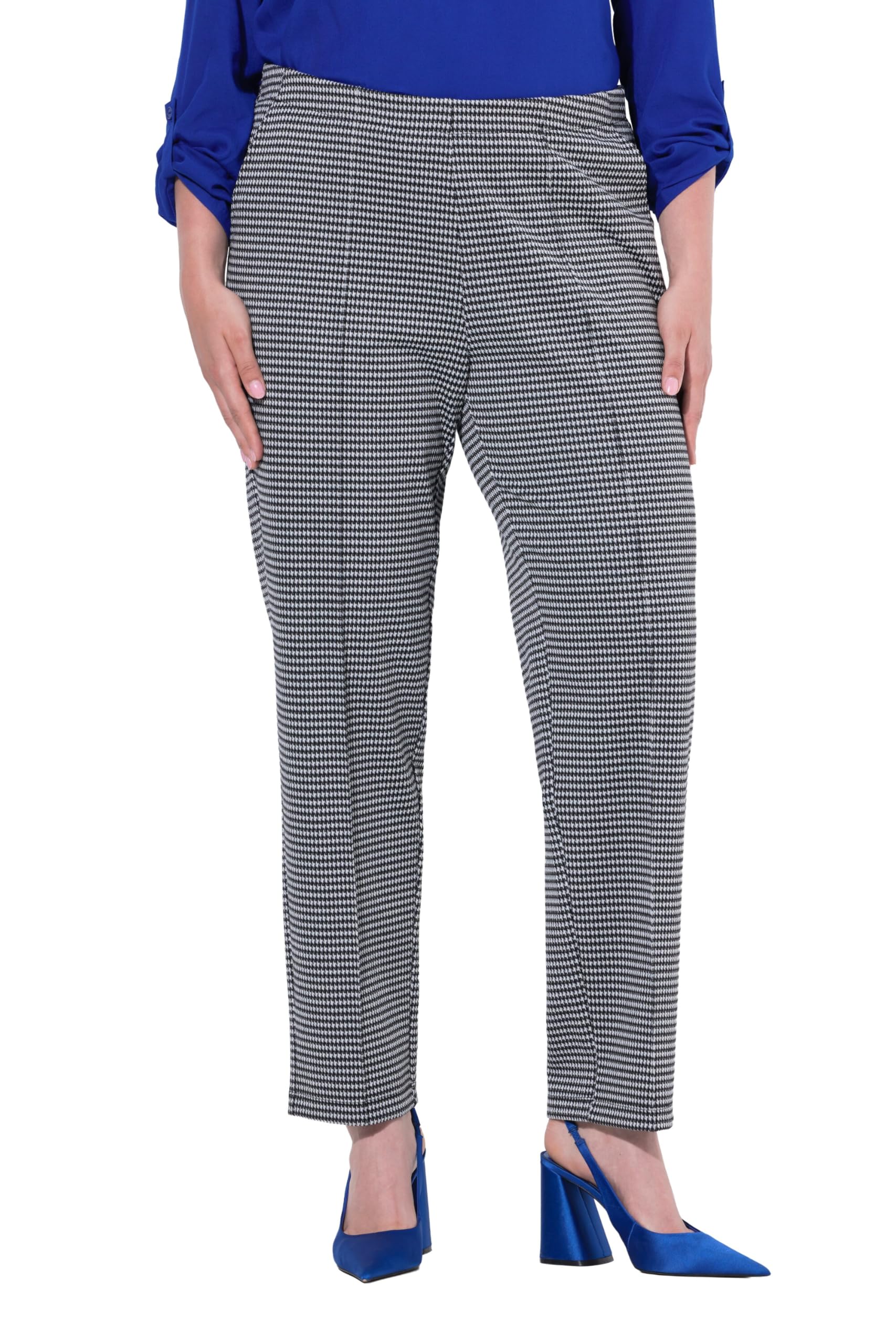 Ulla Popken Damen große Größen Übergrößen Plus Size Jacquard-Hose, Hahnentritt, Biesen, Elastikbund 843271