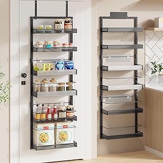 POKIPO Pantry Organizer 6-Tier Large Wall Mounted Spice Rack Heavy Duty Metal Adjustable Hanging Baskets for Pantry Bedroom Bathroom Living Room Kitchen