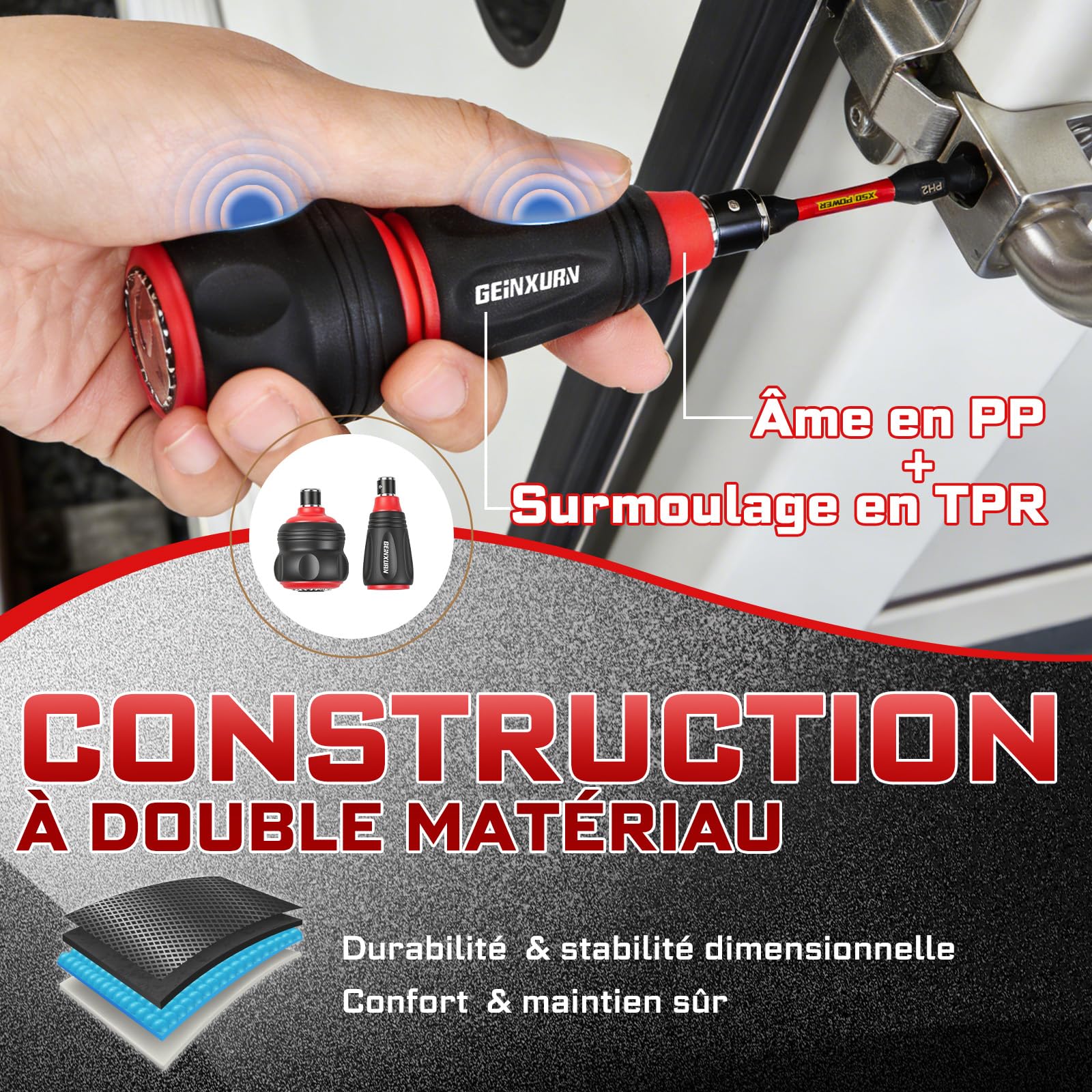 GEINXURN Set de 35 Tournevis à Cliquet Court Douille Magnétique Hexagonale Mini Cliquet Double Extrémité Multi-Embouts Magnétiques (PH/PZ/Torx/Hex) et Porte-Embout pour Réparation