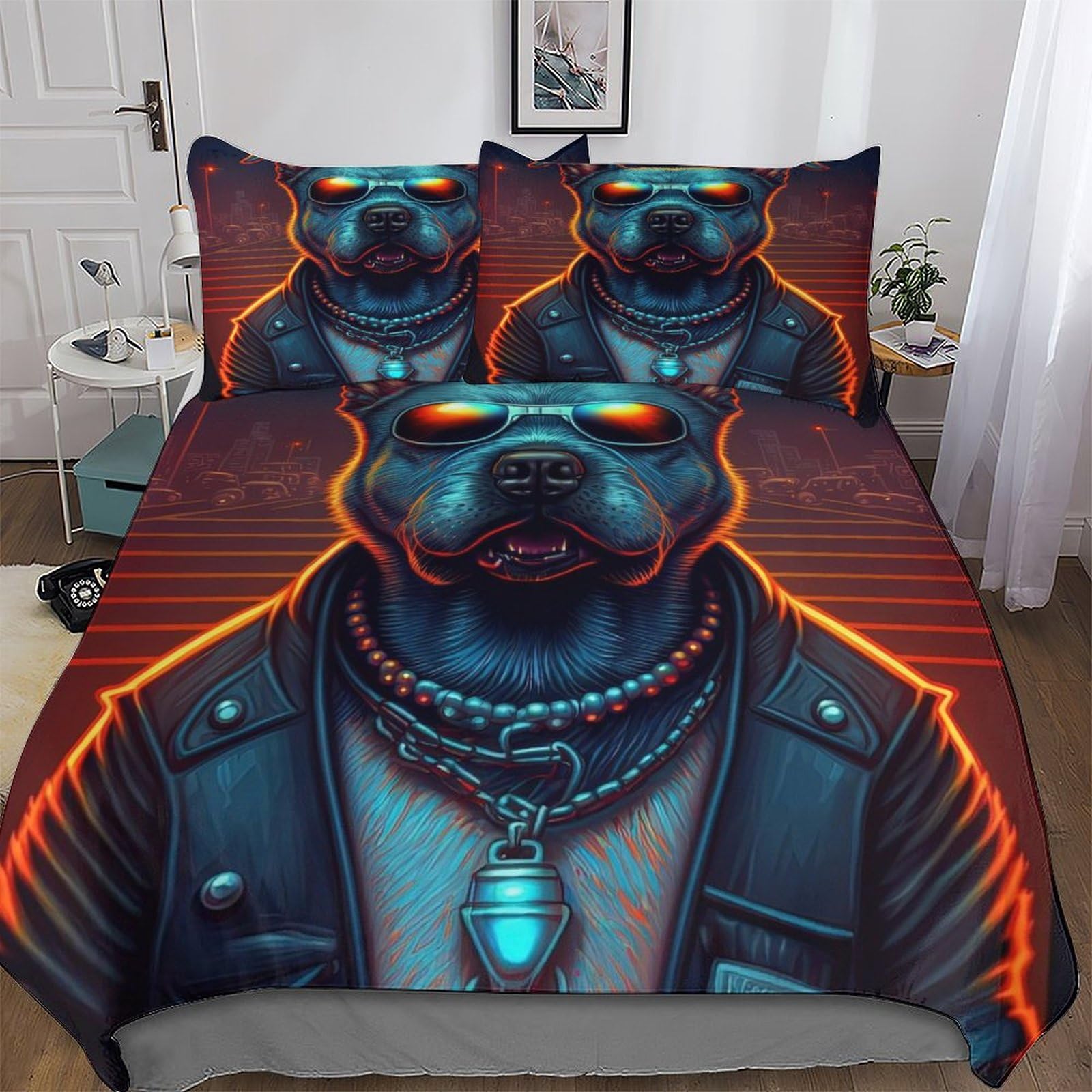 Housse de couette microfibre Boss Chien parure de lit 3 pièces 220x240cm hypoallergénique