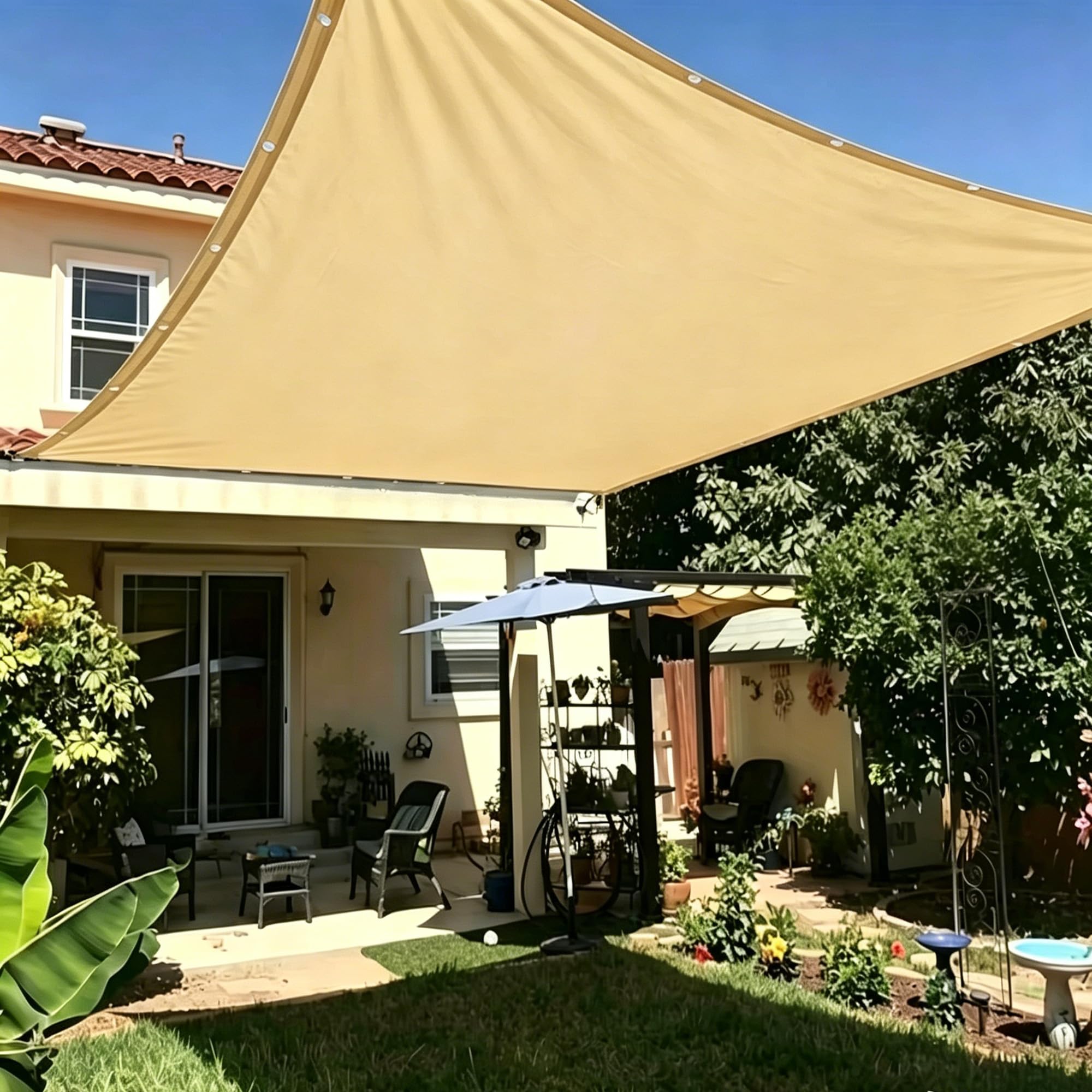 Sonnenschutz Balkon Ohne Bohren 4x5.5M Sonnensegel Markisenstoffe Meterware, Beschattungsnetz inkl Befestigungsseile, UV-Schutz, Wetterfest für Garten Terrasse Balkon 5.5x4 Sandgelb