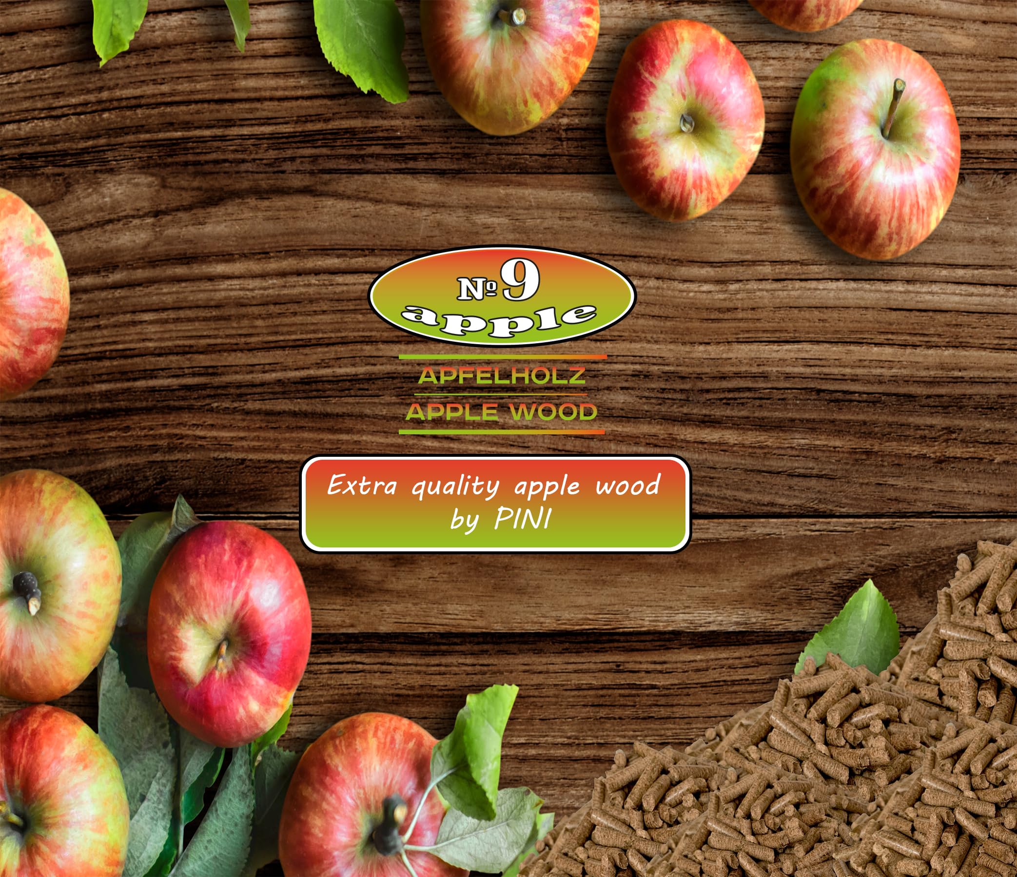 PINI Pellet per barbecue № 9, mela, 10 kg, per barbecue, affumicare, affumicare