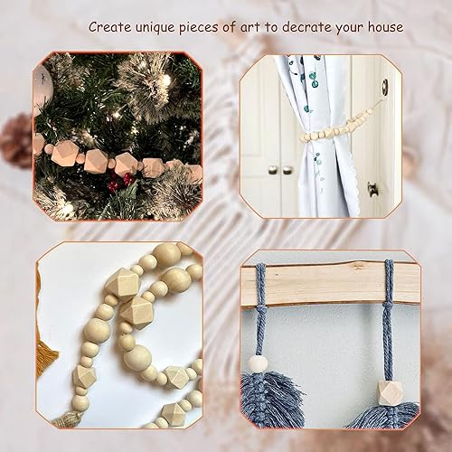 Miniatura 5 de 100 cuentas de madera geométricas naturales de polígono, cuentas espaciadoras sueltas de madera sin terminar para hacer cuentas, manualidades,