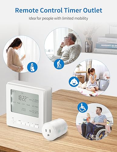 Miniatura 7 de Temporizador de salida inalámbrico expandible con monitor de energía, kit de interruptor de temporizador digital programable de 7 días y 24 horas