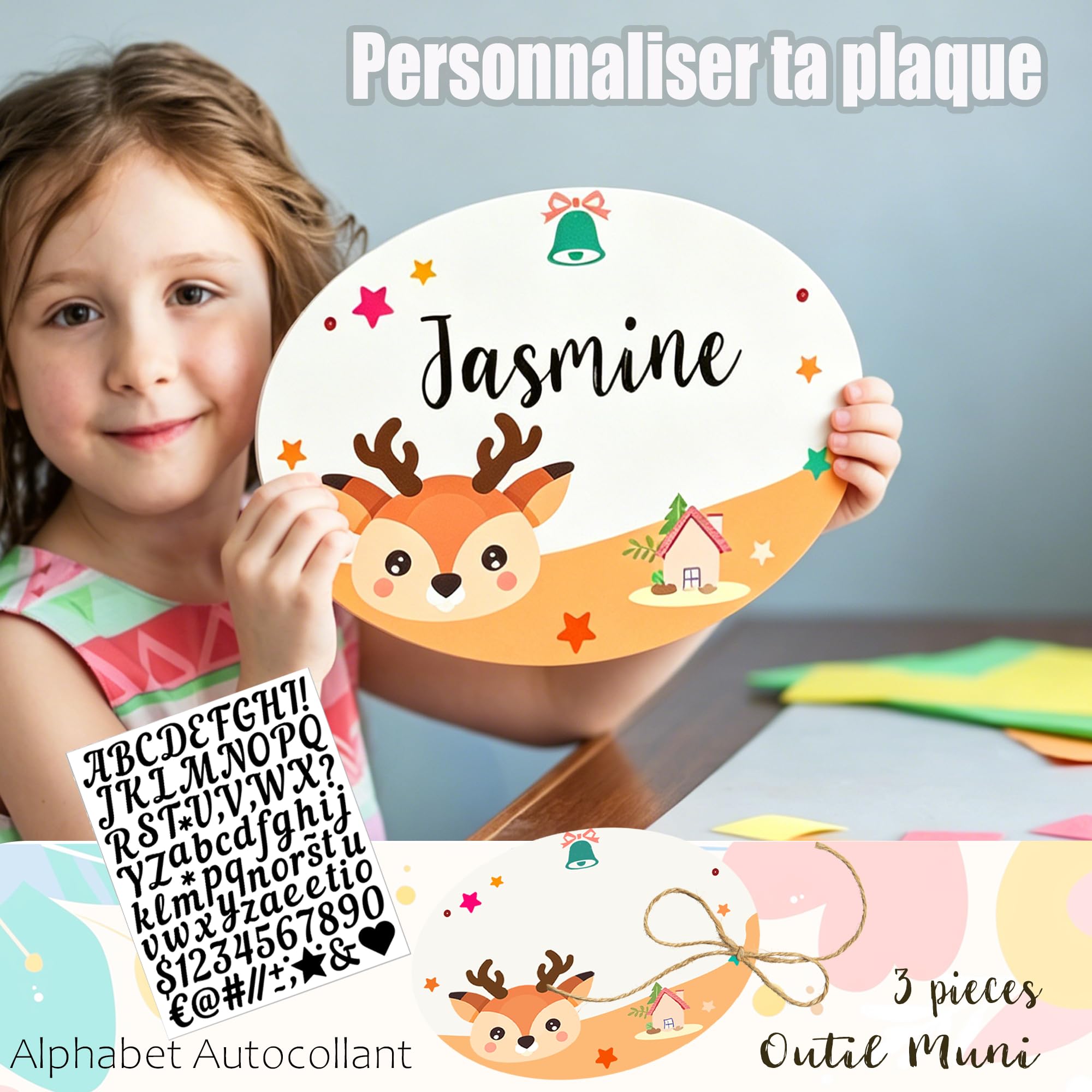 Plaque de Porte Prénom Personnalisée Enfant Bebe Chambre Decoration Panneau Prénom Personnalisée - 27 x 20 cm.