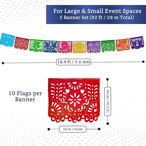 Miniatura 2 de Pancartas de fiesta mexicana (paquete de 5 con 10 banderas de plástico por bandera), papel picado mexicano para fiesta, papel picado de plástico,