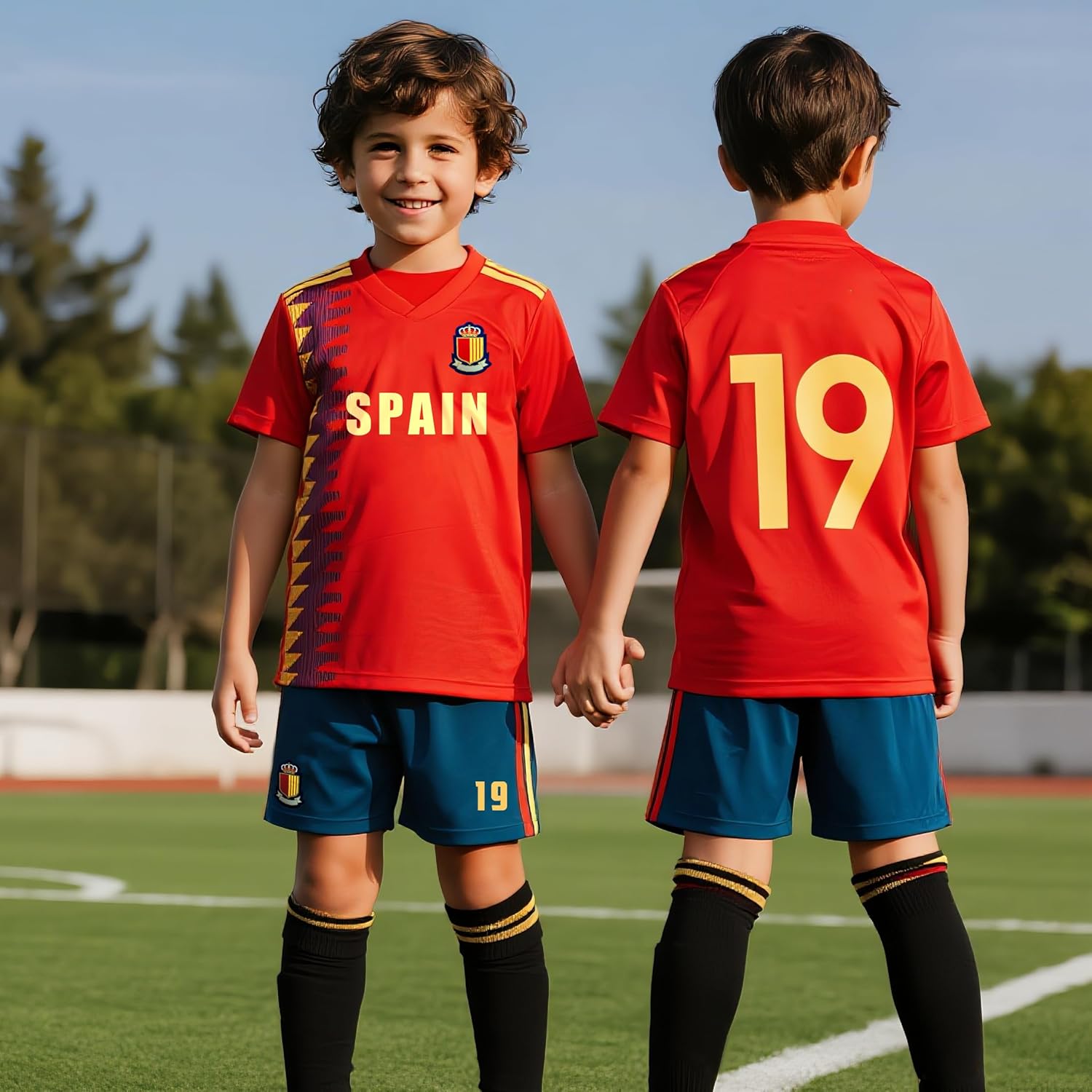 RAVESEC Boy's soccer jersey kids children's sportswear youth football uniforms with doll and necklaces