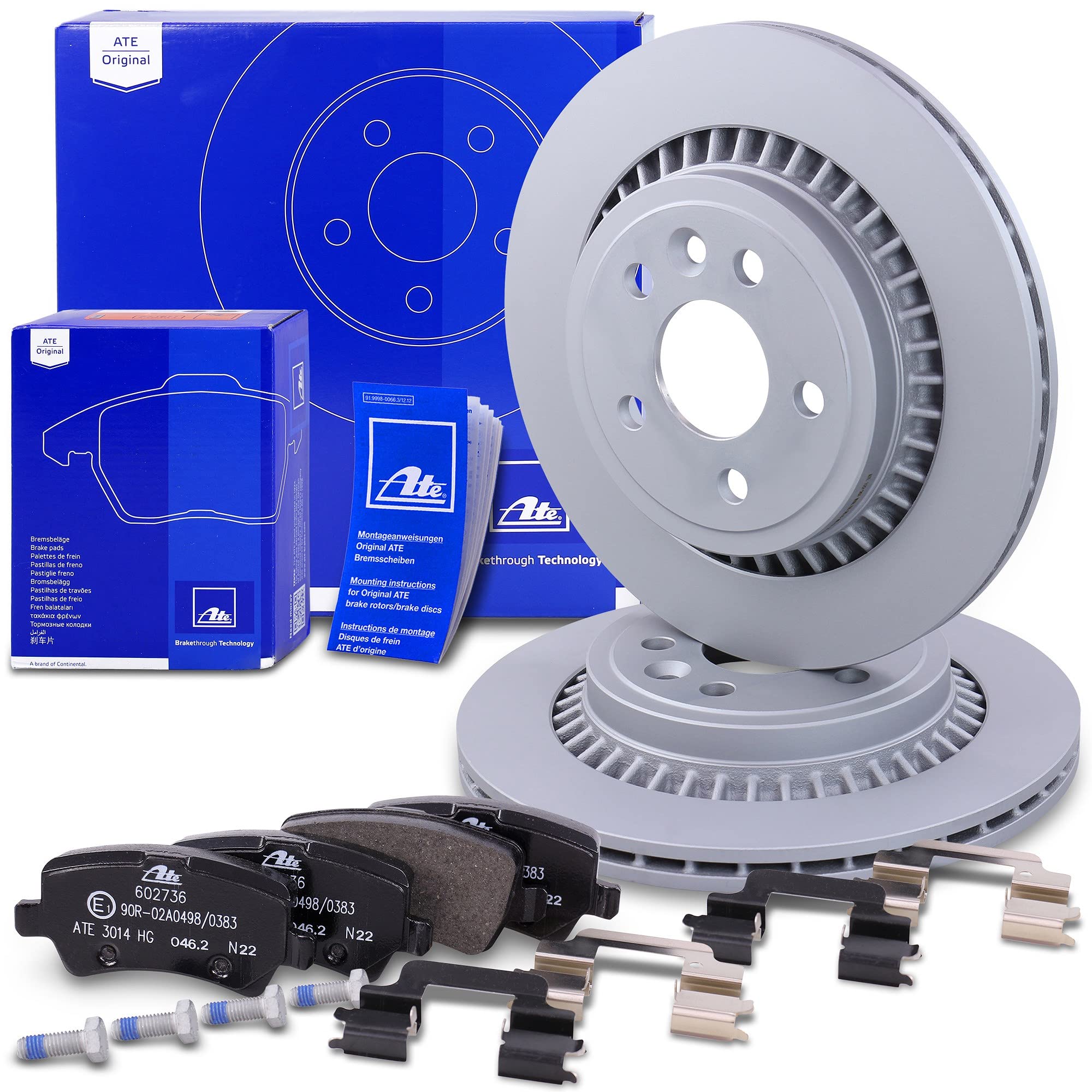 ATE Set di freni asse posteriore incl. dischi freno posteriori ¯ 302 mm ventilati e pastiglie freno posteriori Compatibile con VOLVO XC60 1 SUV (156), XC60 1 VAN (156)