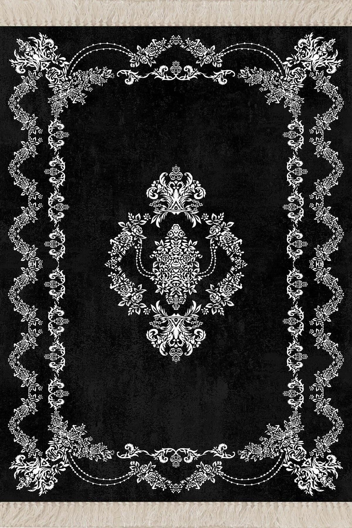 On The Clouds Osmanlı Desen Çerçeveli Dijital Baskı Yıkanabilir Kaymaz Taban Klasik Salon Halısı ve Yolluk MEG248, 100 x 300