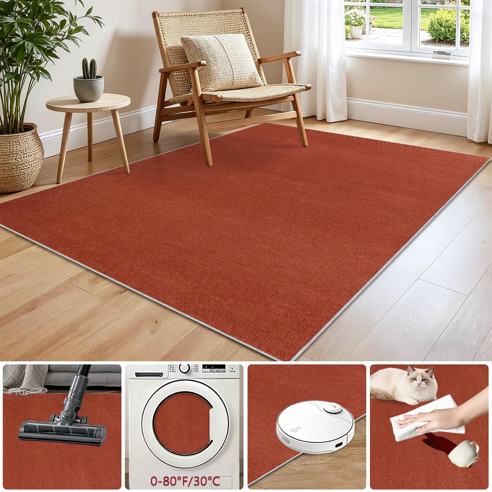 Tapis Oriental Décoratifs, Tapis Salon Moderne Motif Geometrique, Moquette pour Chambre et Salon, Tapis de Chambre Ado, Tapis Grande Taille de Chambre Adulte Moderne à Poils Ras Orange 110 x 130cm