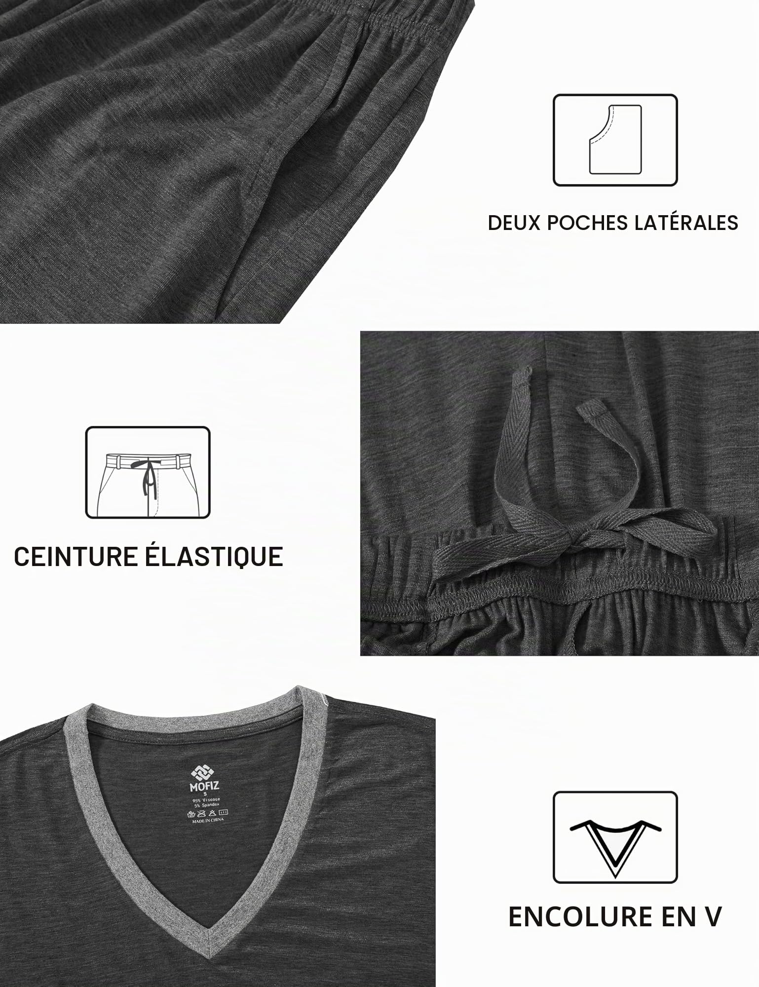 MoFiz Ensemble de Pyjama Femme Bambou Manche Courte Vêtements de Nuit Été Sleepwear Doux