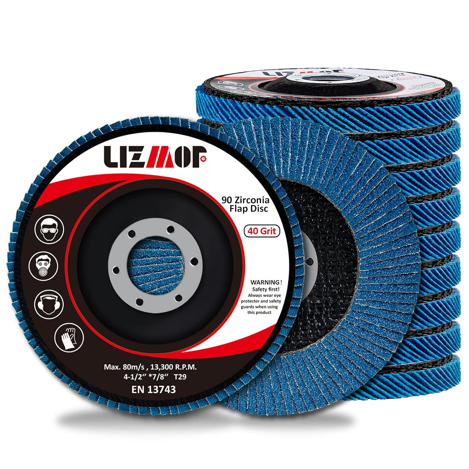 Flap wheel 4-1/2 x 7/8 Inch for Angle Grinder, 40 Grit Flap Disc for General Purpose Metal & Stainless Steel, Grinder Wheels Type 29, Zirconia Abrasive Grinder Wheels, 90 Beveled Blades, 10PACK