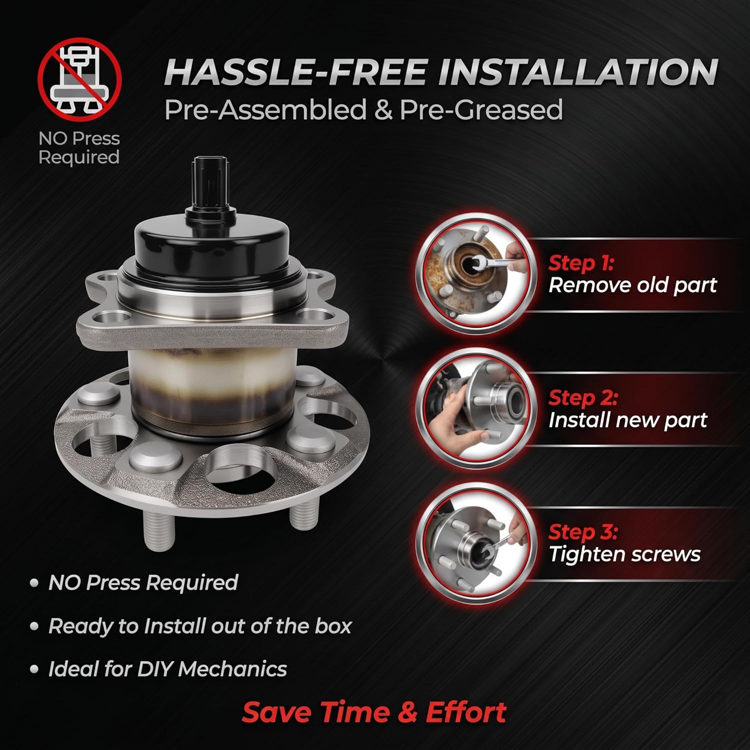 Rear Wheel Hub and Bearing Assembly 512505 Compatible with Toyota Prius 2010-2015 & Plug-in - Replaces 42450-47040 HA590373 with ABS Sensor