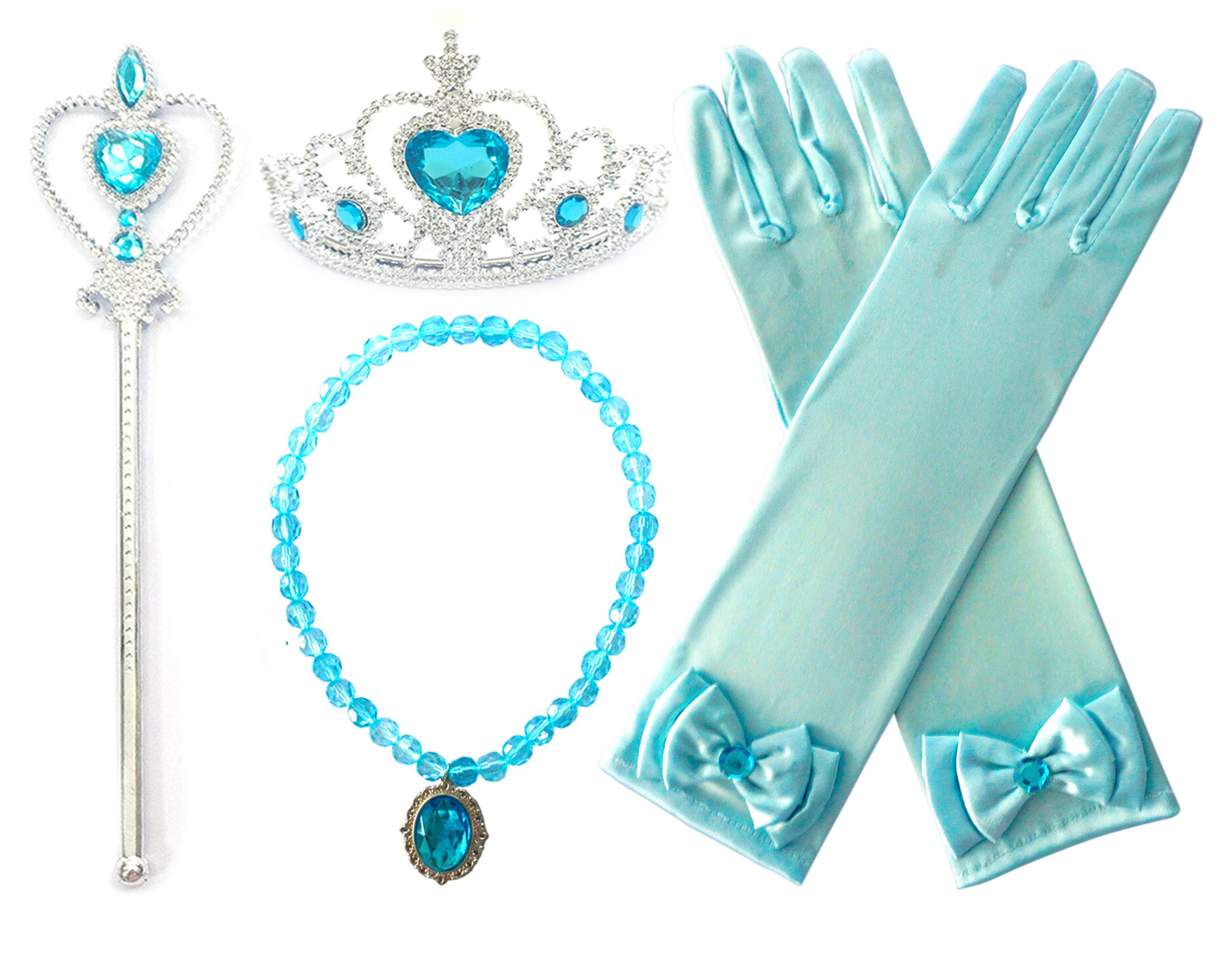 Kuzhi Princess Cinderella Elsa Dress up Party 4-Piece Accessories Gift Set (Blue)