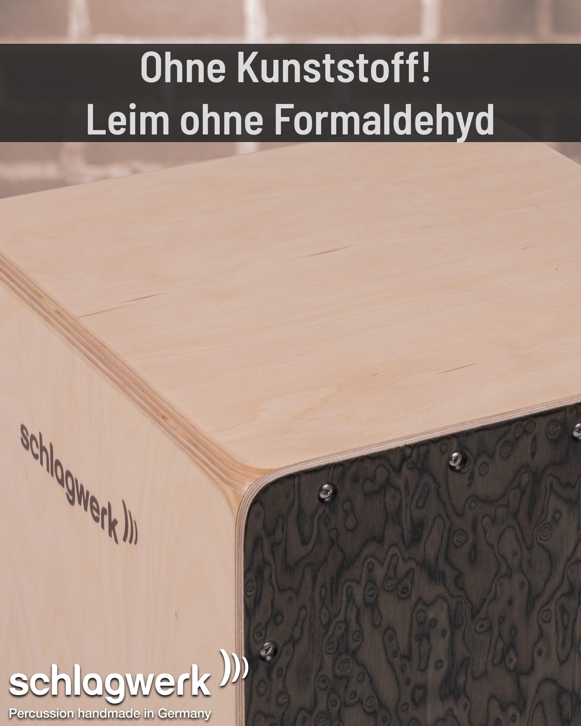 Schlagwerk CP4007 Caron La Perù mit Wurzelholz Furnier - Korpus aus Erle, sehr Edel - stufenlos stimmbare Snare Saiten- Inklusive Sitzkissen - Made in Germany