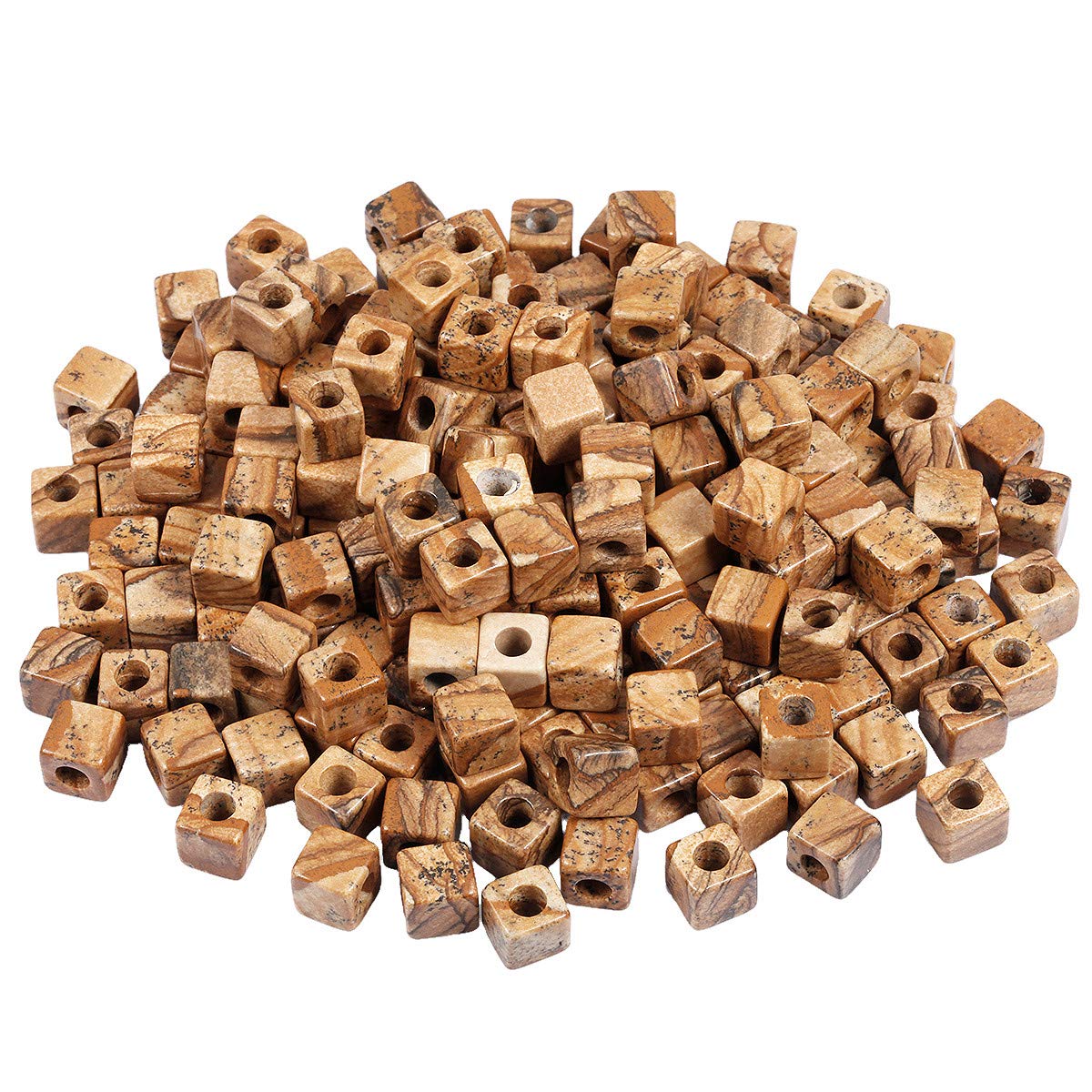 mookaitedecor 30pcs 10mm Natural Picture Jasper Cube Large Hole Gemstone Beads for Jewellery Making Square Spacer Loose Large Hole Crystal Stone Beads for Bracelet Making Crafting Macrame 5mm Hole