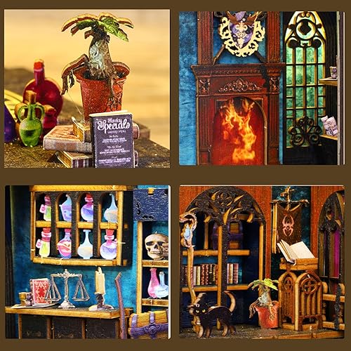 Miniatura 93 de ISSEVE Kit de rincón de libros para bricolaje, rompecabezas de madera 3D, kit de casa en miniatura para decoración de estantería, soporte mágico