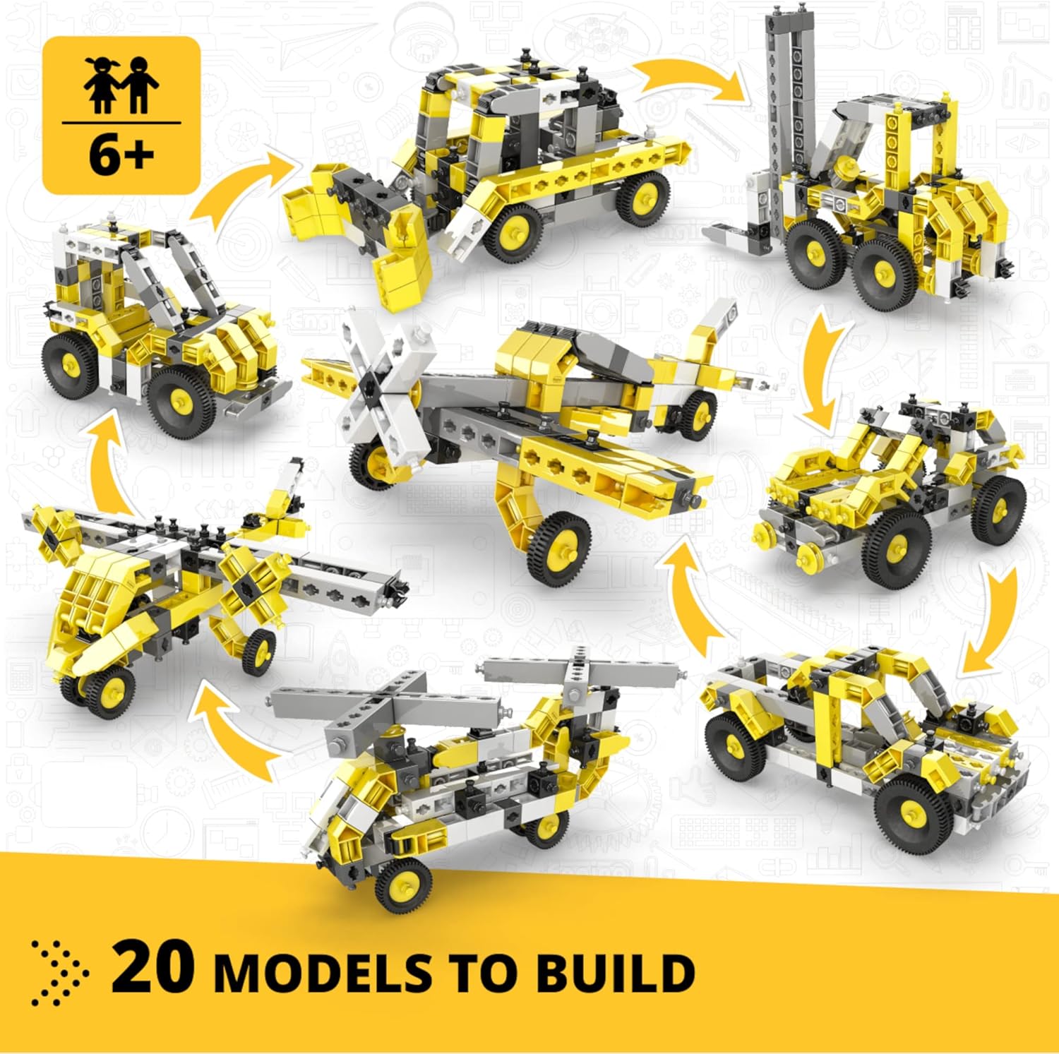 Engino- Creative Builder STEM Project, 20 Multimodel Set, Building Toys for Kids 6+, STEM Engineering Kit, Building Kit for Young Invetors, Gift for Boys & Girls