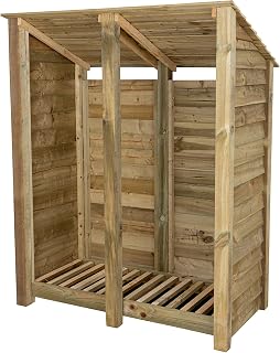 Wooden Log Store 6Ft (W-146cm, H-180cm, D-88cm) (Without kindling shelf (Reverse roof), Natural (Light green))