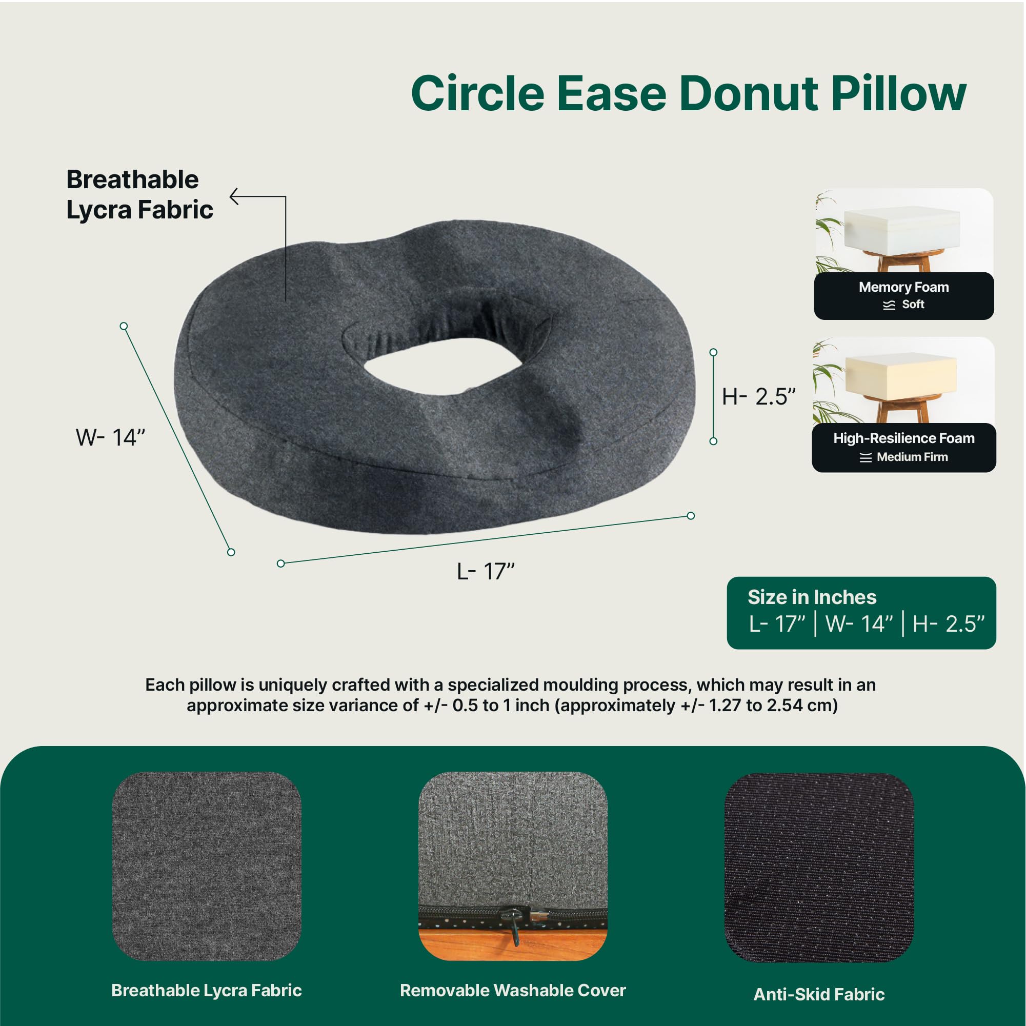 The White Willow Donut Pillow for Tailbone Pain-Coccyx Seat Cushion for Chair-Hemorrhoid & Piles Pillow-Car Seat Donut Cushion-Soft Memory Foam Orthopedic Coccyx Ring Pillow-Below 60KG-Grey - Image 7 thumbnail