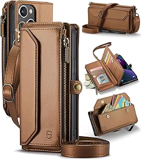 Strapurs Crossbody for iPhone 13 Wallet Case【RFID Blocking】 with 7-Card Holder Zipper Bills Slot, Soft PU Leather Magnetic...