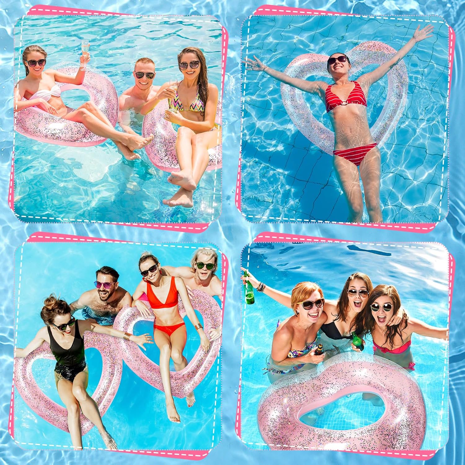 Sumind 2 Pcs Heart Pool Floats Inflatable Swim Rings, 47.3 x 39.4 Inch Bachelorette Floaties Heart Shaped Swimming Loungers Tube for Wedding Bride Summer Beach Party Decorations(Pink)