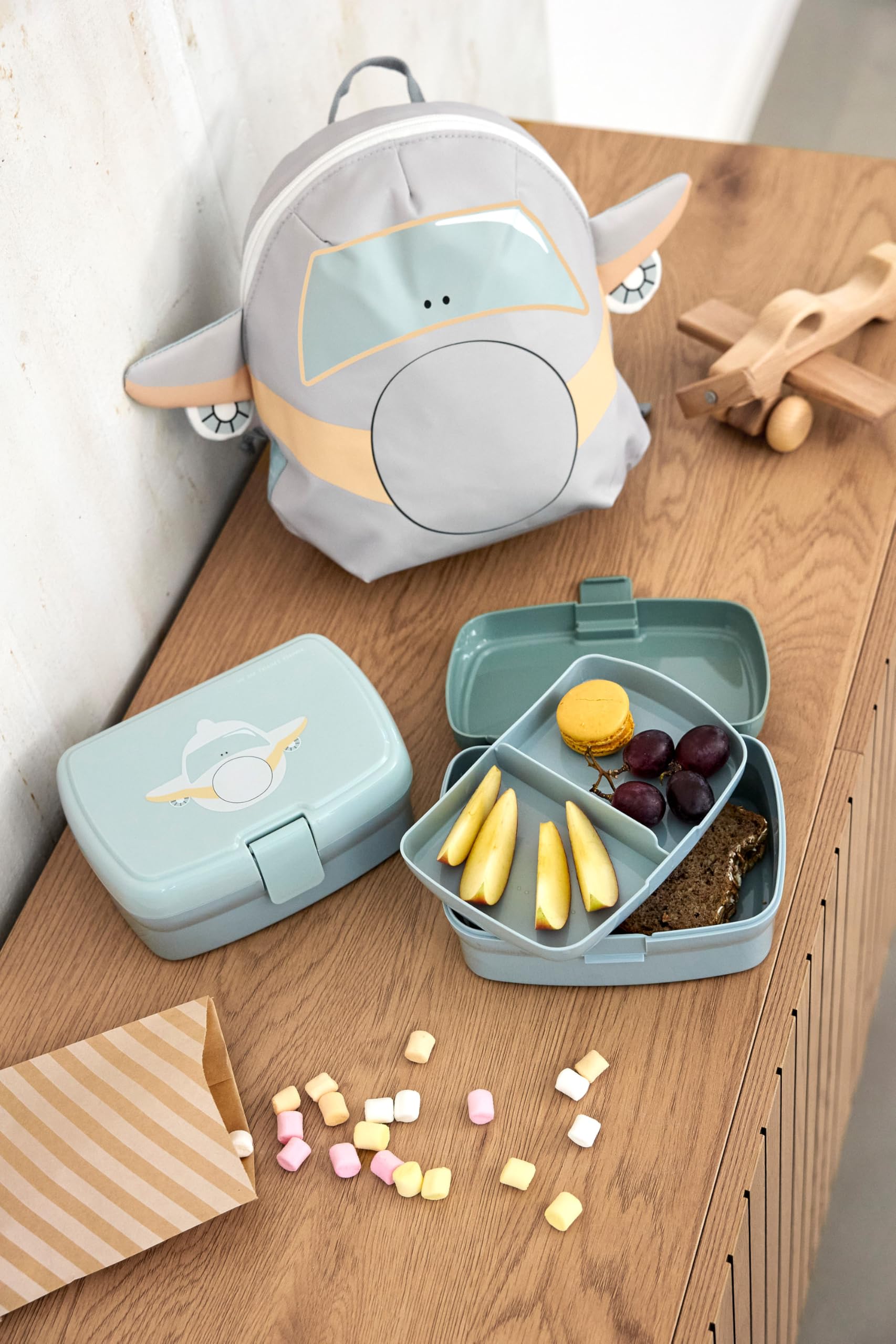 LÄSSIG Lunchbox Tiny Drivers Airplane con divisorio rimovibile, senza BPA