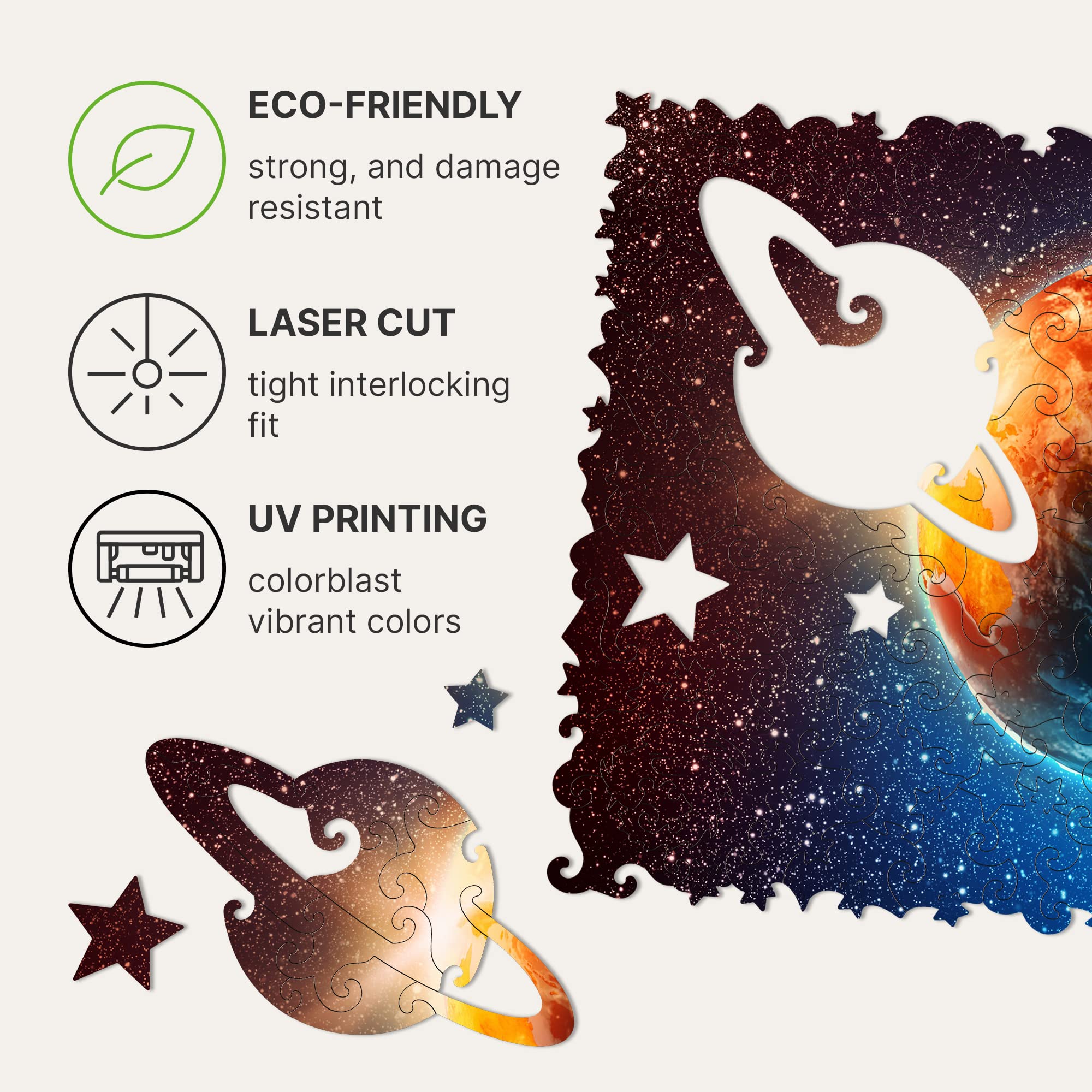 UNIDRAGON Układanki Drewniane - Kosmos Planeta Ziemia, 500 sztuk, Duży Rozmiar 43 x 30 cm, Piękne Opakowanie Prezentowe, Unikalny Kształt Najlepszy Prezent dla Dorosłych i Dzieci