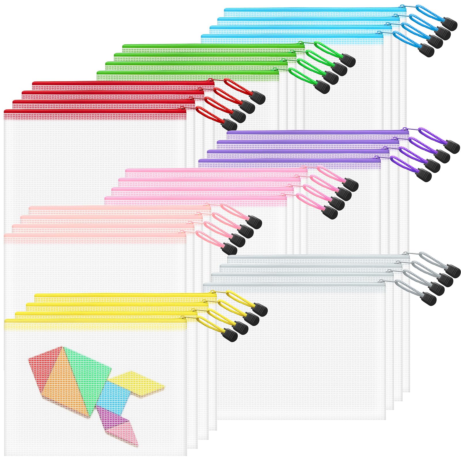 Mesh 32pcs Zipper Pouch Bags - A5 Size, 8 Color Mesh Zipper Pouches for Classroom, Organizing Bags for Home, Office and Puzzle Storage
