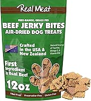 The Real Meat Company Air-Dried Beef Jerky Dog Treats - 95% Grass-Fed Human-Grade Beef, Grain-Free High-Protein Bites, 12oz Bag