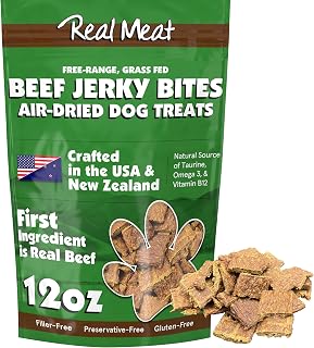 The Real Meat Company Air-Dried Beef Jerky Dog Treats - 95% Grass-Fed Human-Grade Beef, Grain-Free High-Protein Bites, 12oz Bag