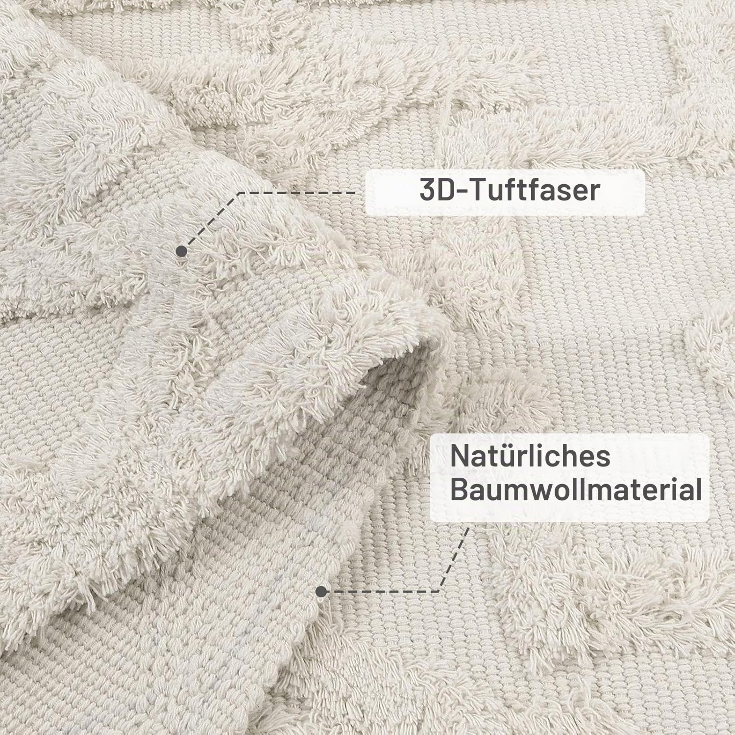 Boho-Flurläufer-Teppich, Baumwolle, waschbarer Küchenteppichläufer mit Quasten, handgewebter Läuferteppich, marokkanischer Teppich für Flure, Schlafzimmer, Badezimmer (Beige, 60 x 180 cm)