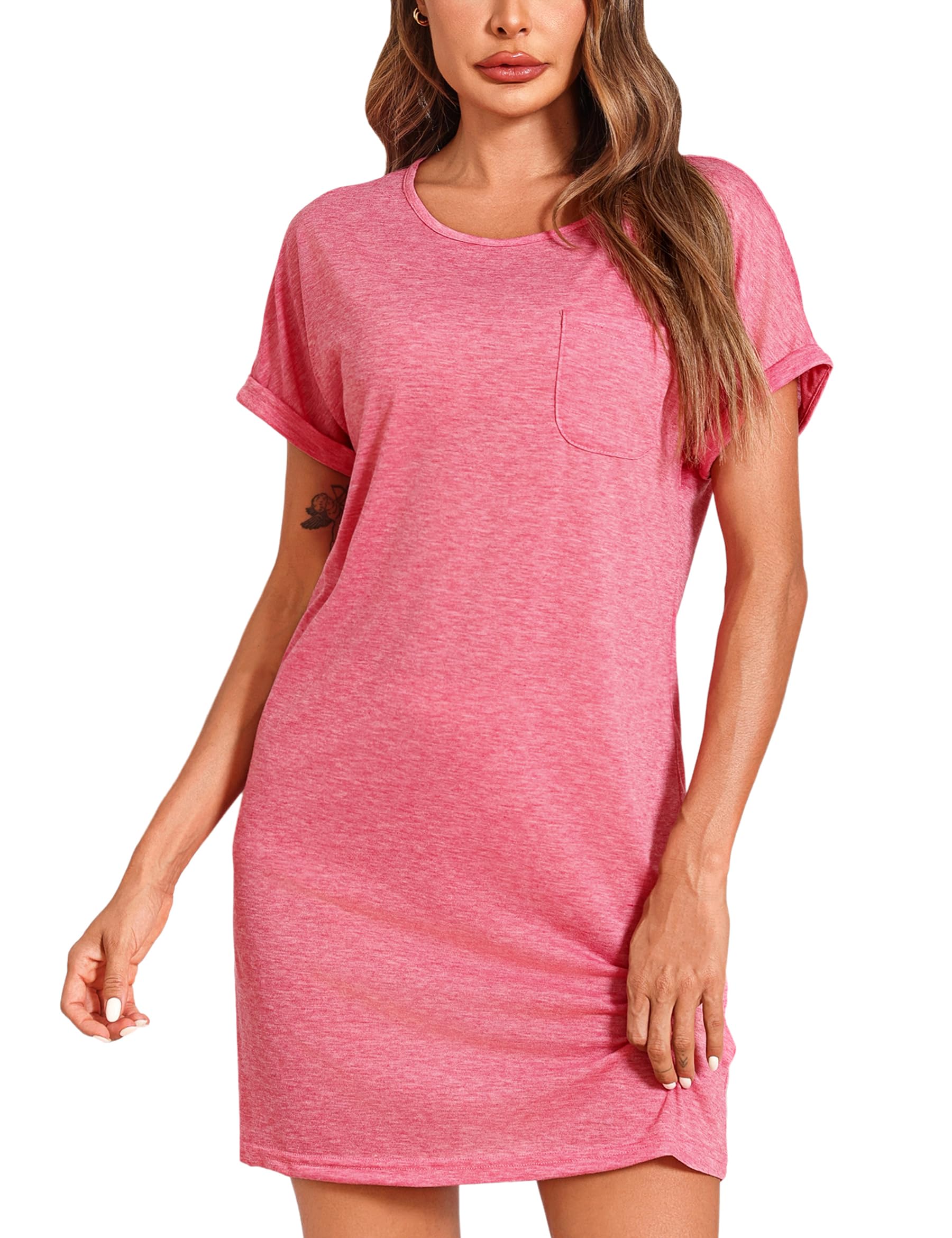 Leversic Nachthemd Damen Kurzarm Schlafshirt Sommer Nightgown Nachtwäsche Kurz Nightdress Kurze Ärmel Sleepshirt Damen Baumwolle