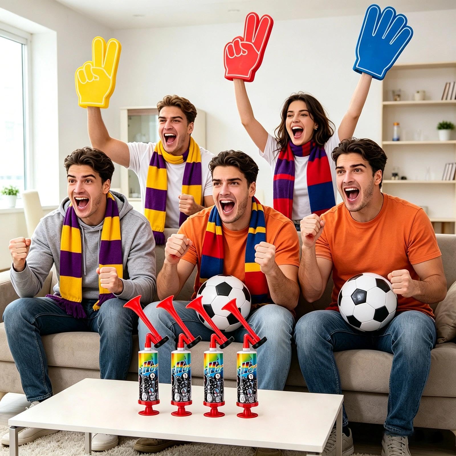 Ensemble de 4 Pièces Trompette Supporter Manuel Corne de Brume Puissant et Portable Vuvuzela Idéal pour les Percussions les Matchs Football la Coupe du Monde et Fêtes Corne Musique Portable Rouge
