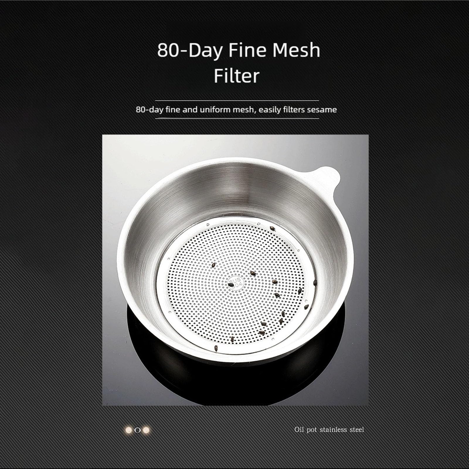 Serbatoio per filtro dell'olio in acciaio inox con setaccio di precisione e coperchio. Contenitore efficiente per grasso da cucina, per conservare