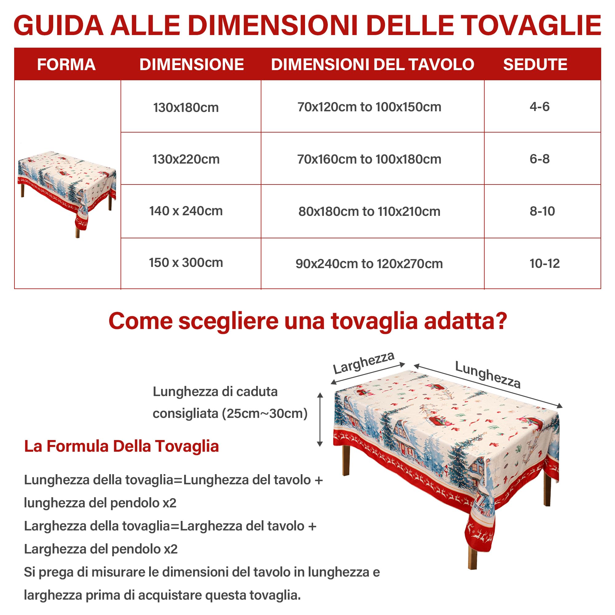 CZL Tovaglia Natalizia Tovaglia Antimacchia Rettangolare con Motivo di Alce Tovaglia Lavabile di Natale Tovaglia Impermeabile di Lino Effetto Poliestere Tovaglia-140 x 240CM